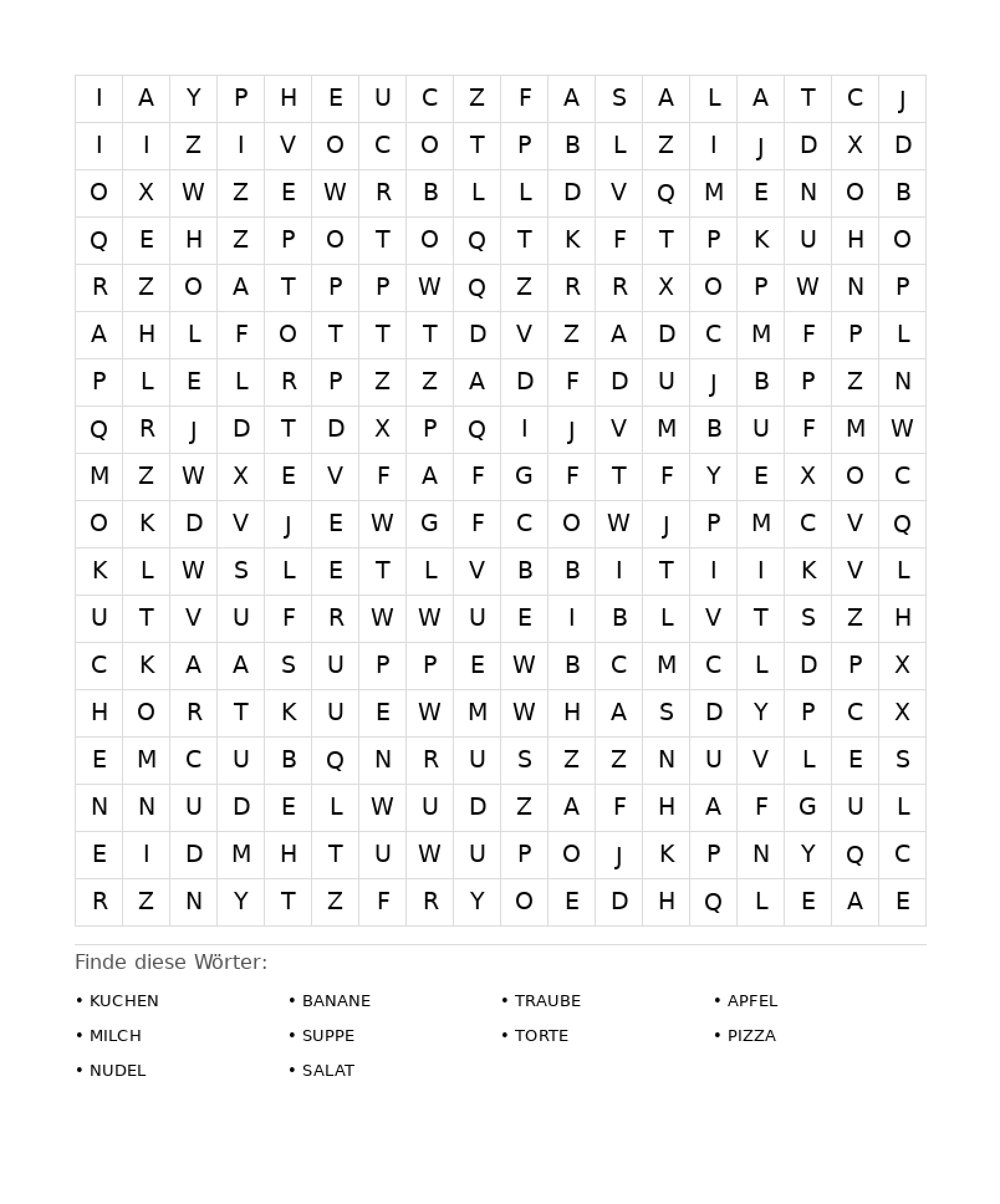 Wortsuchrätsel Wortsuchrätsel: Essen für Erwachsene aus der Kategorie Wortsuchrätsel - kostenlos ausdrucken