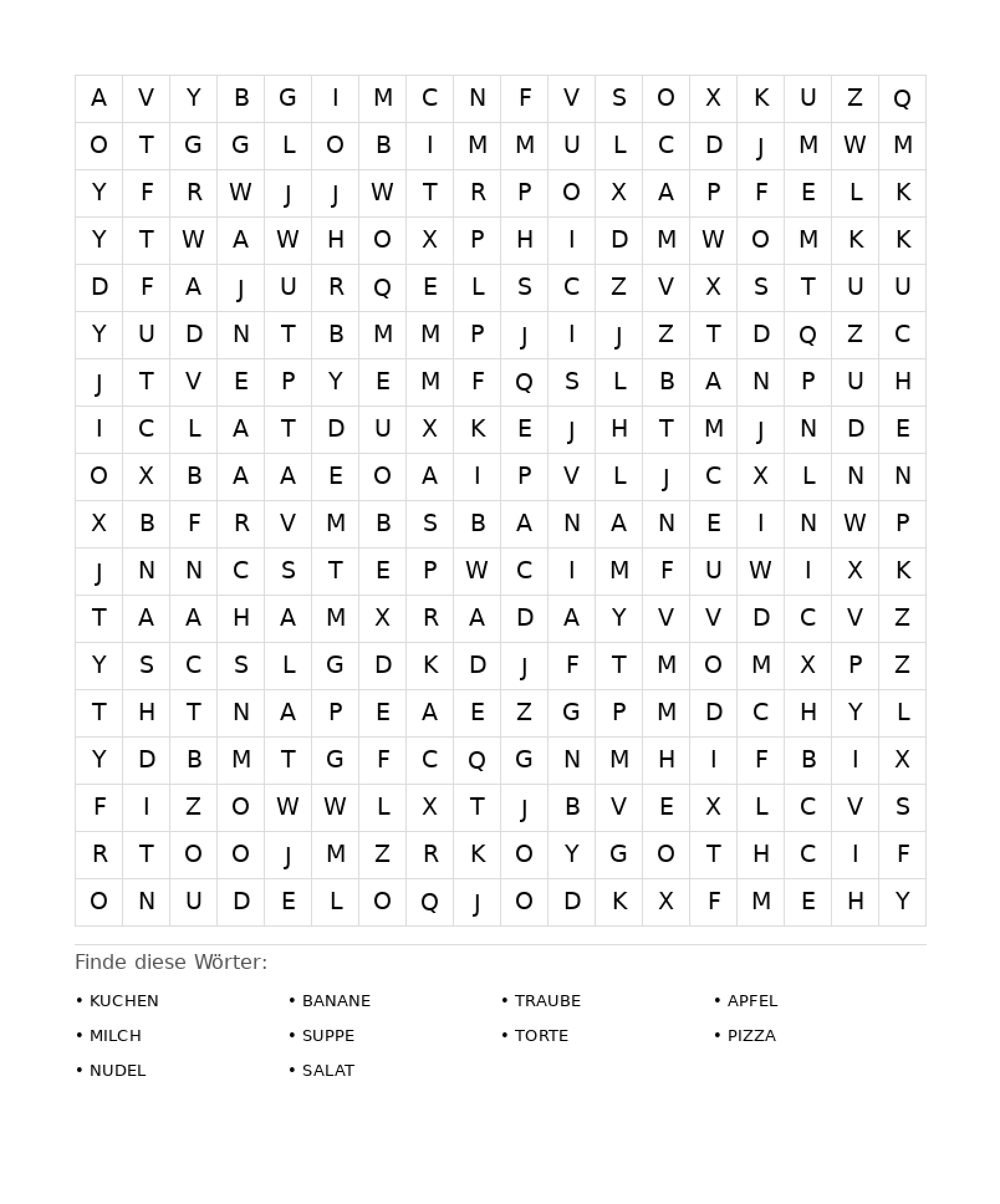 Wortsuchrätsel Wortsuchrätsel: Essen für Erwachsene aus der Kategorie Wortsuchrätsel - kostenlos ausdrucken