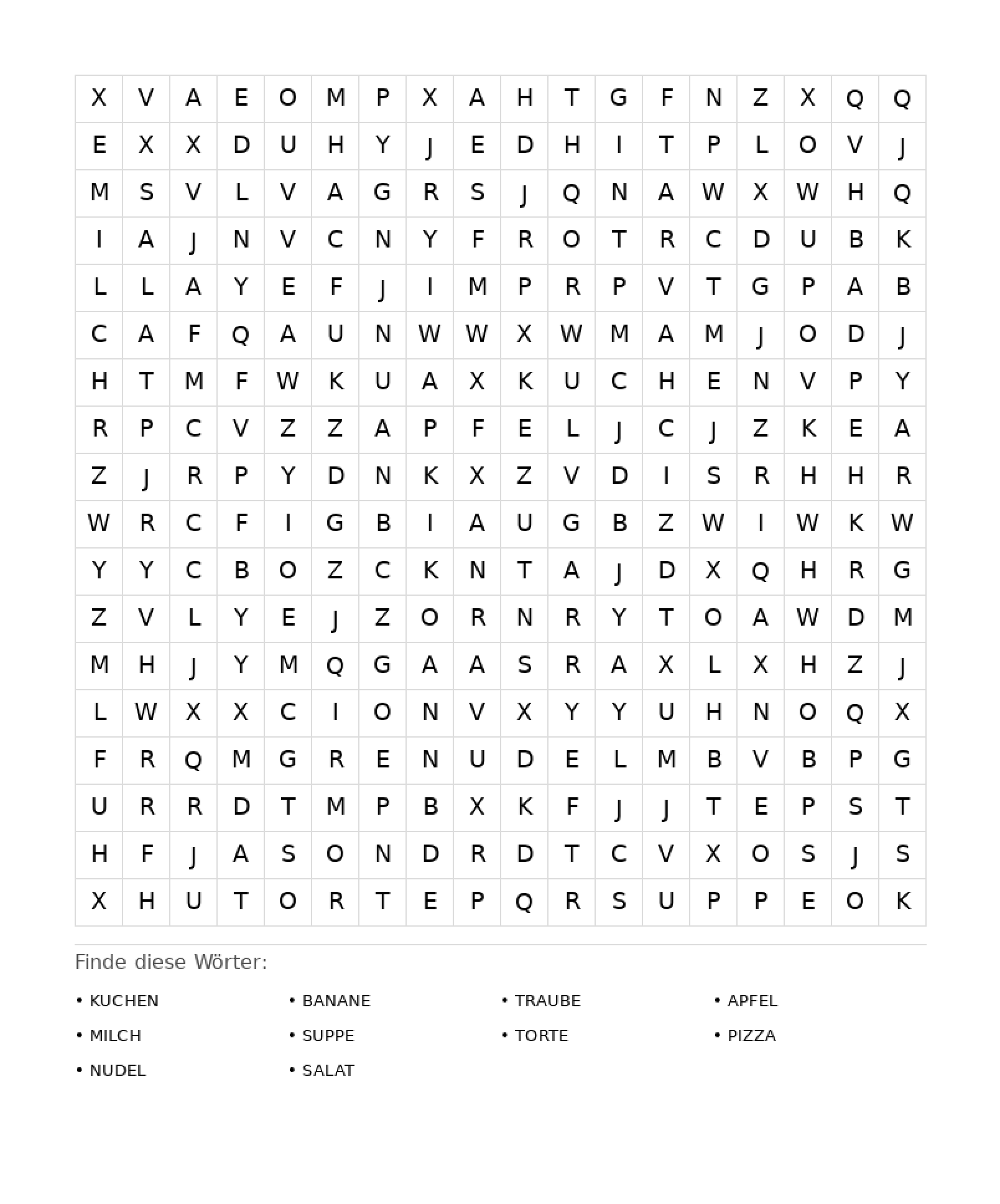 Wortsuchrätsel Wortsuchrätsel: Essen für Erwachsene aus der Kategorie Wortsuchrätsel - kostenlos ausdrucken