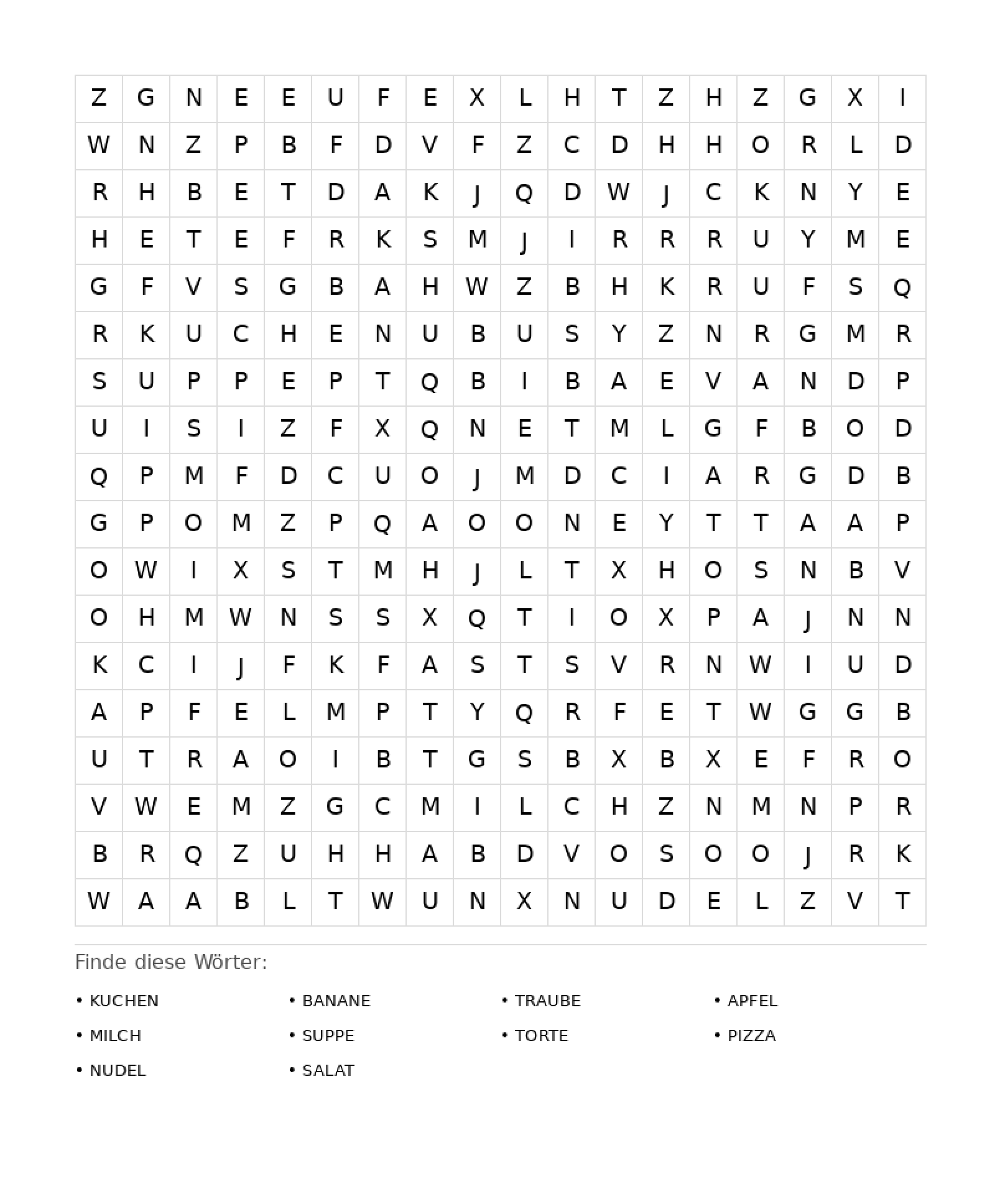 Wortsuchrätsel Wortsuchrätsel: Essen für Erwachsene aus der Kategorie Wortsuchrätsel - kostenlos ausdrucken