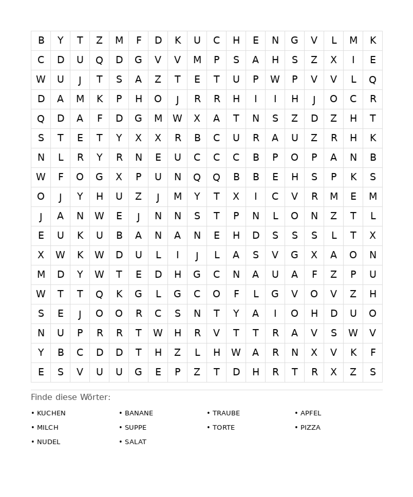 Wortsuchrätsel Wortsuchrätsel: Essen für Erwachsene aus der Kategorie Wortsuchrätsel - kostenlos ausdrucken