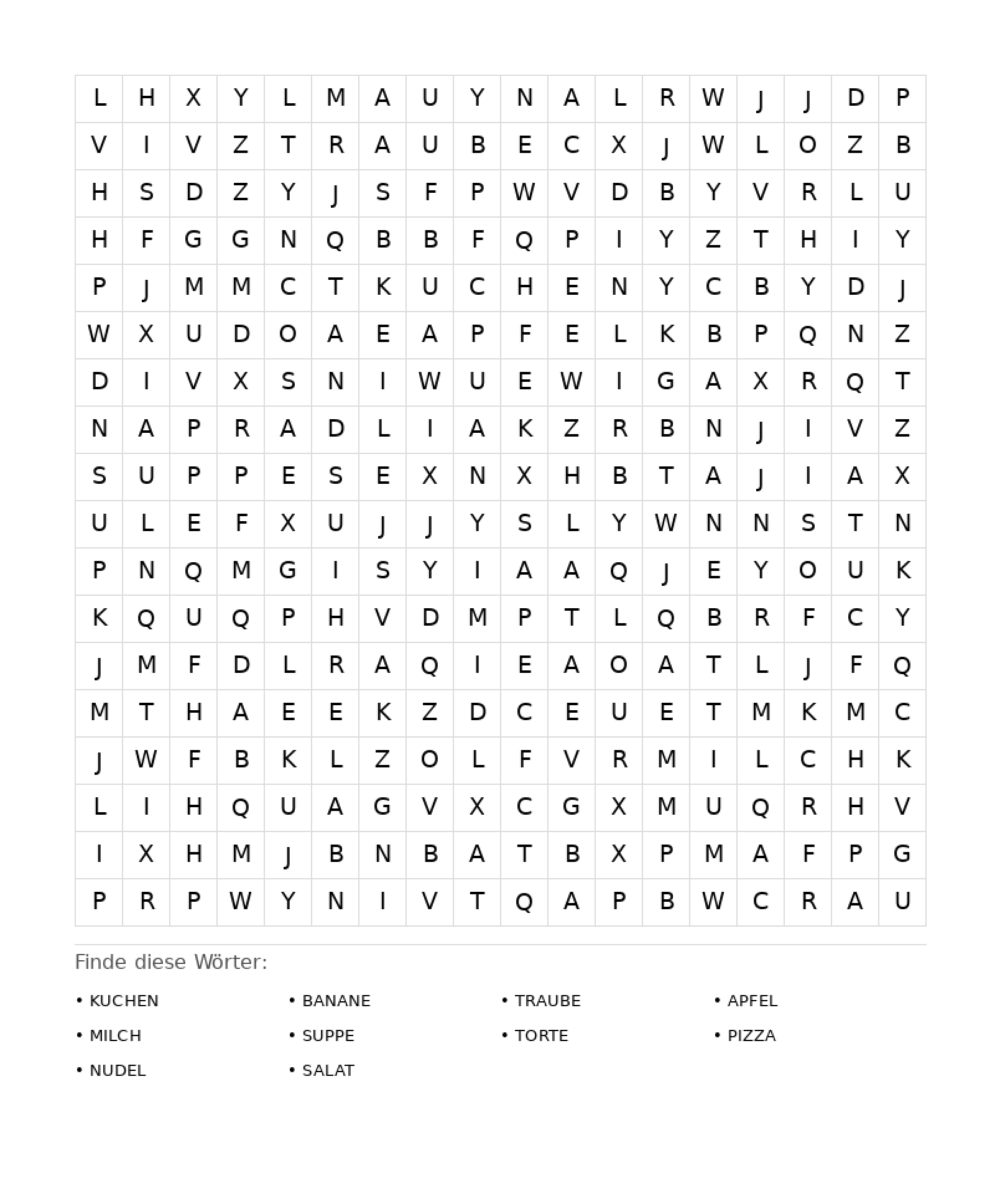 Wortsuchrätsel Wortsuchrätsel: Essen für Erwachsene aus der Kategorie Wortsuchrätsel - kostenlos ausdrucken