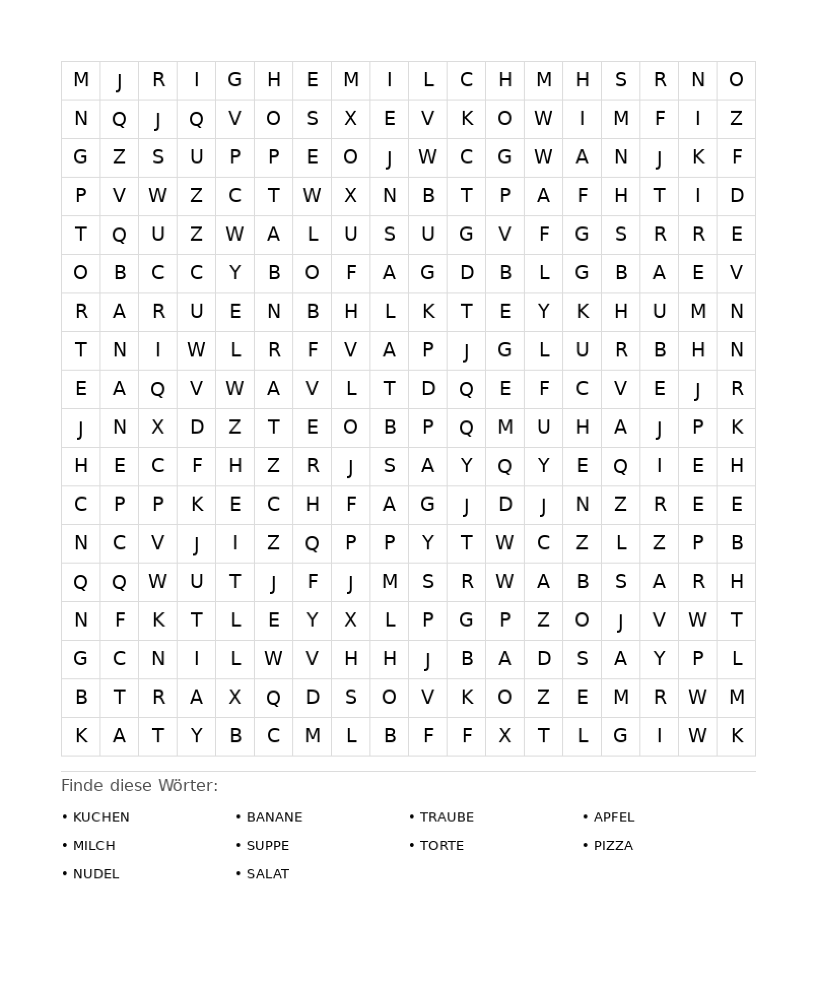 Wortsuchrätsel Wortsuchrätsel: Essen für Erwachsene aus der Kategorie Wortsuchrätsel - kostenlos ausdrucken