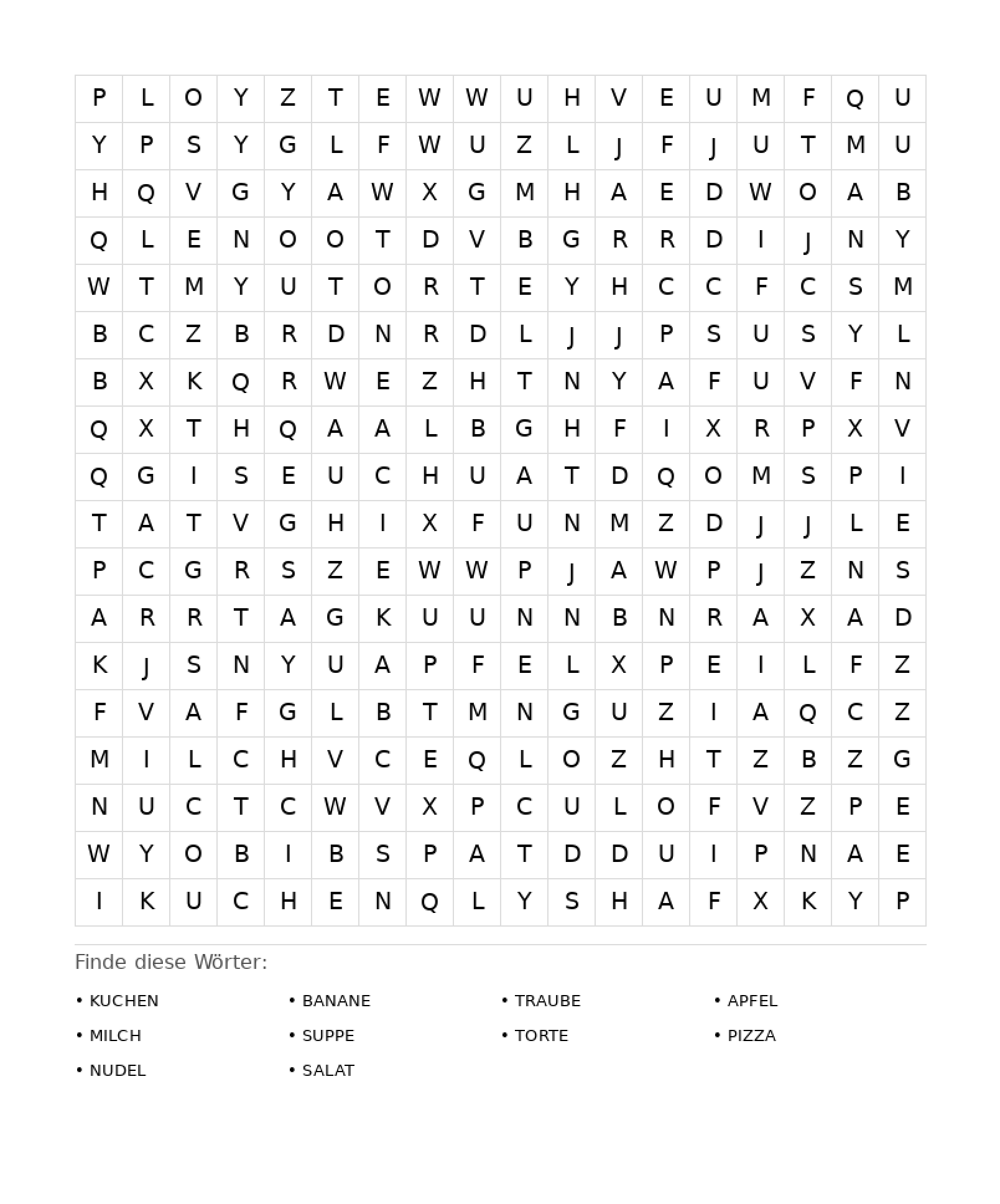 Wortsuchrätsel Wortsuchrätsel: Essen für Erwachsene aus der Kategorie Wortsuchrätsel - kostenlos ausdrucken