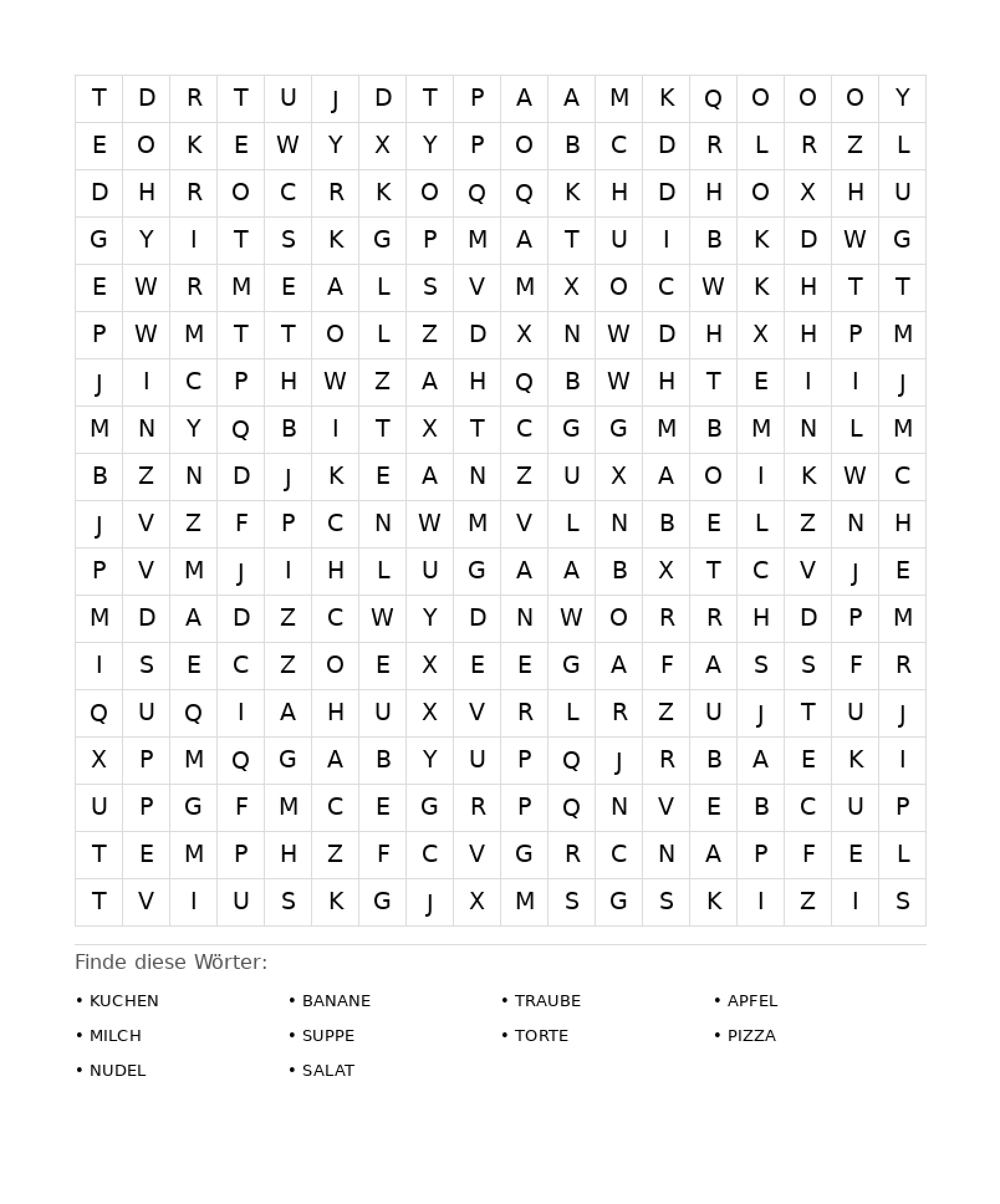 Wortsuchrätsel Wortsuchrätsel: Essen für Erwachsene aus der Kategorie Wortsuchrätsel - kostenlos ausdrucken