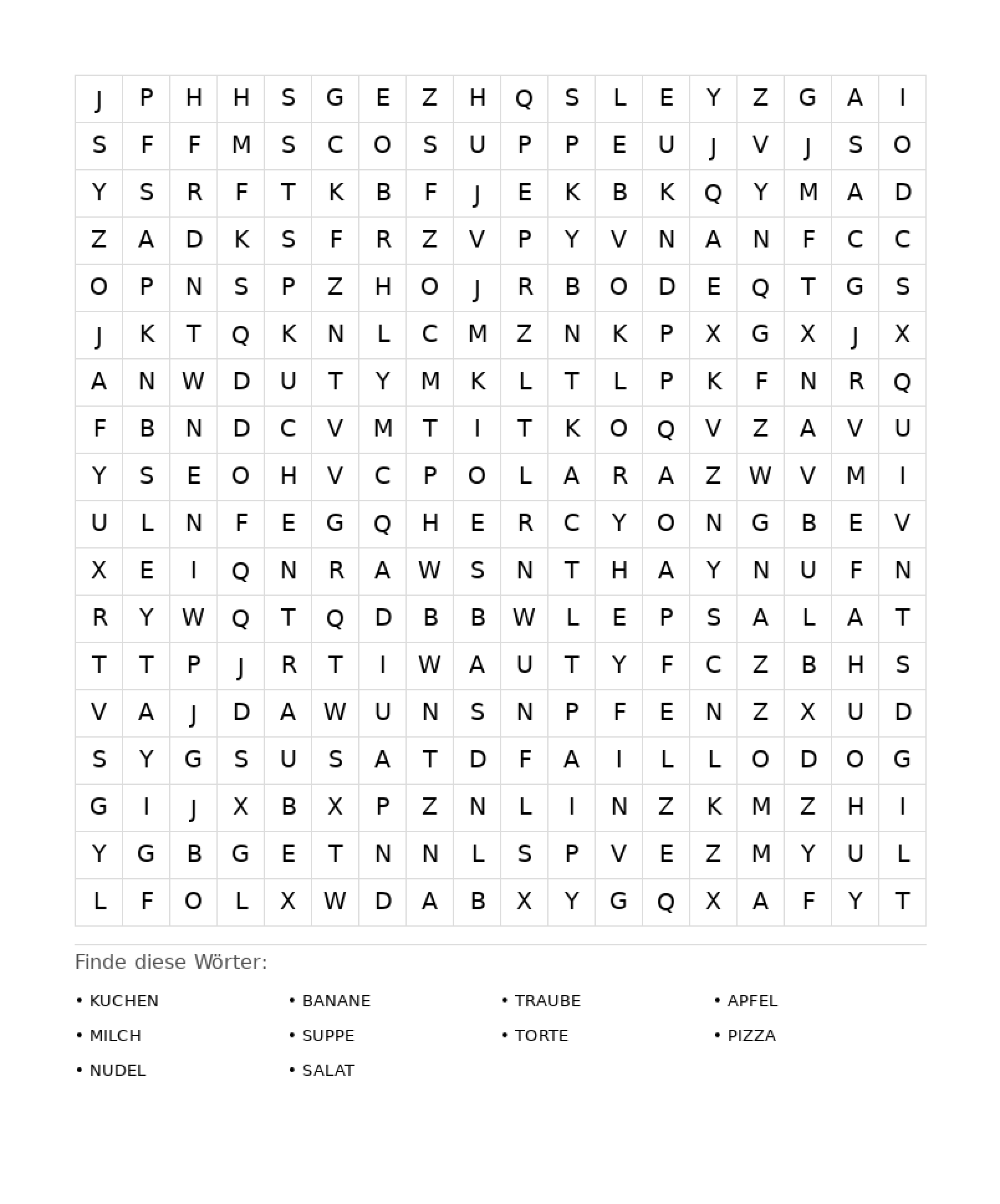Wortsuchrätsel Wortsuchrätsel: Essen für Erwachsene aus der Kategorie Wortsuchrätsel - kostenlos ausdrucken