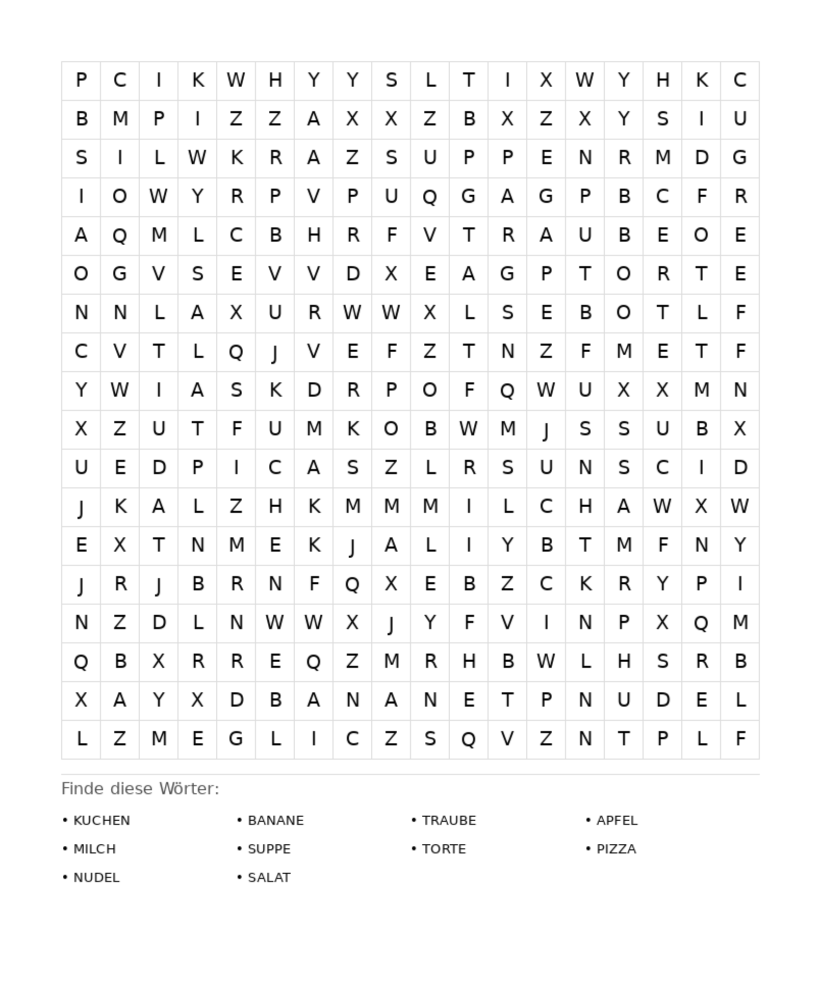 Wortsuchrätsel Wortsuchrätsel: Essen für Erwachsene aus der Kategorie Wortsuchrätsel - kostenlos ausdrucken