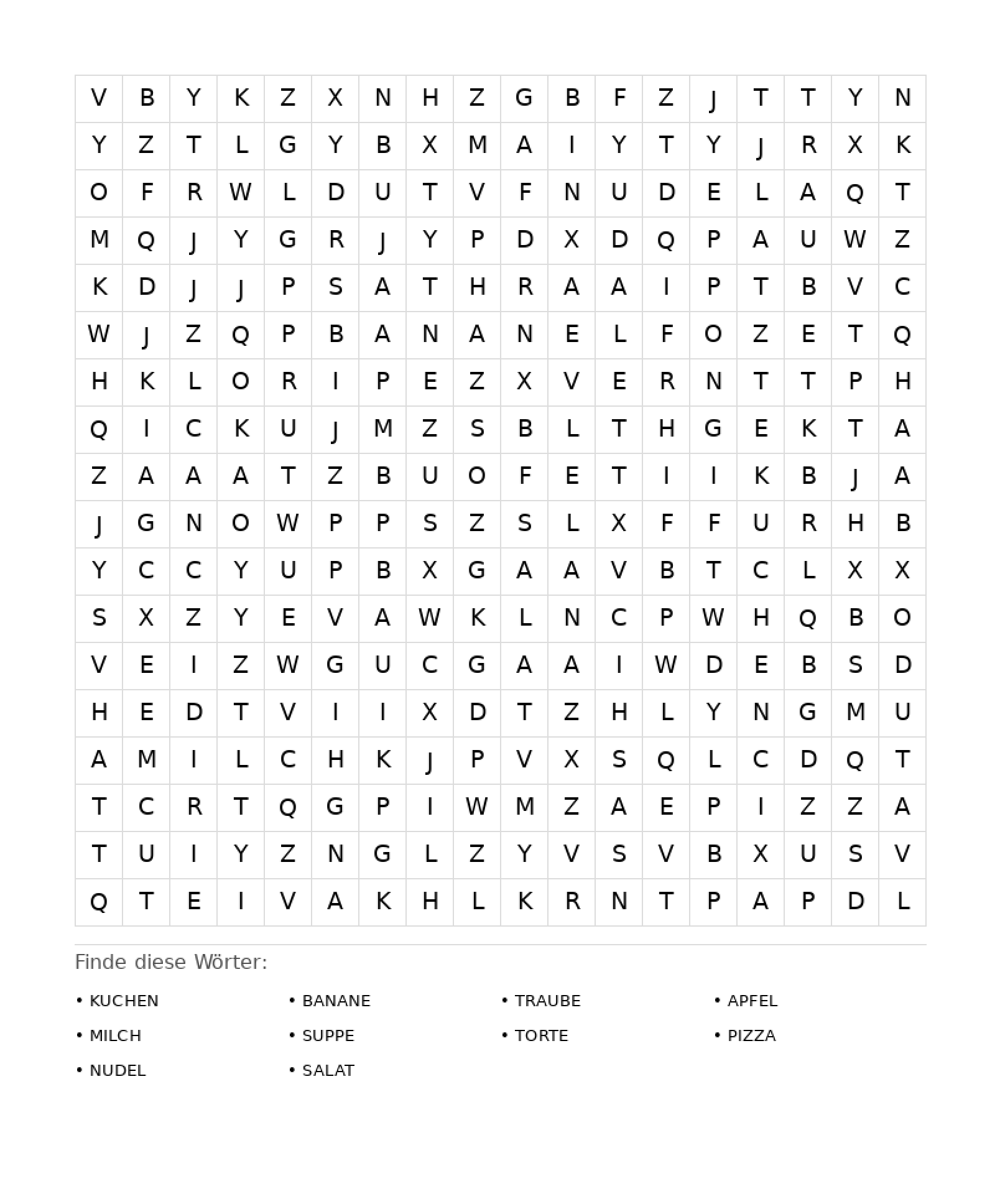 Wortsuchrätsel Wortsuchrätsel: Essen für Erwachsene aus der Kategorie Wortsuchrätsel - kostenlos ausdrucken