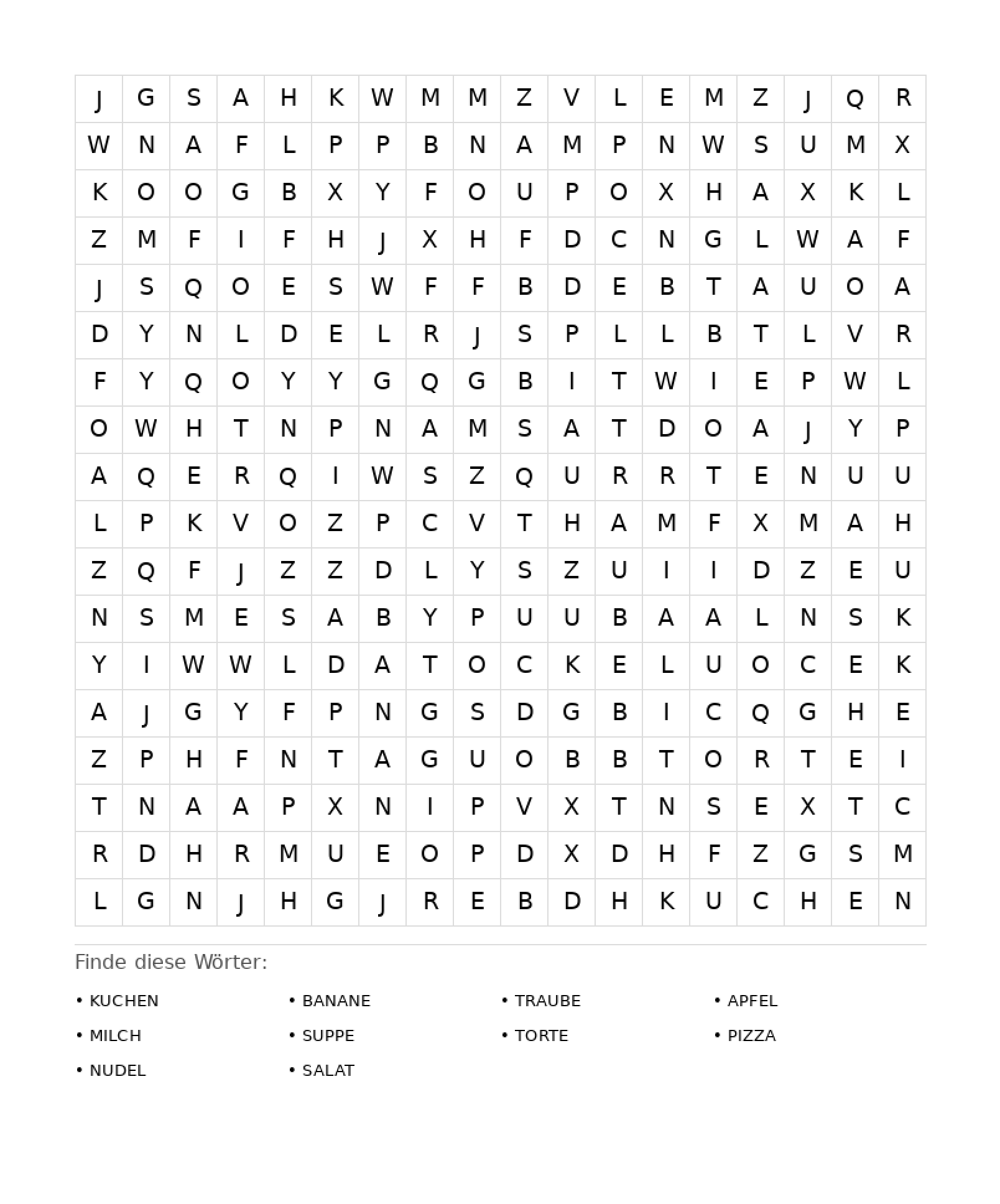 Wortsuchrätsel Wortsuchrätsel: Essen für Erwachsene aus der Kategorie Wortsuchrätsel - kostenlos ausdrucken