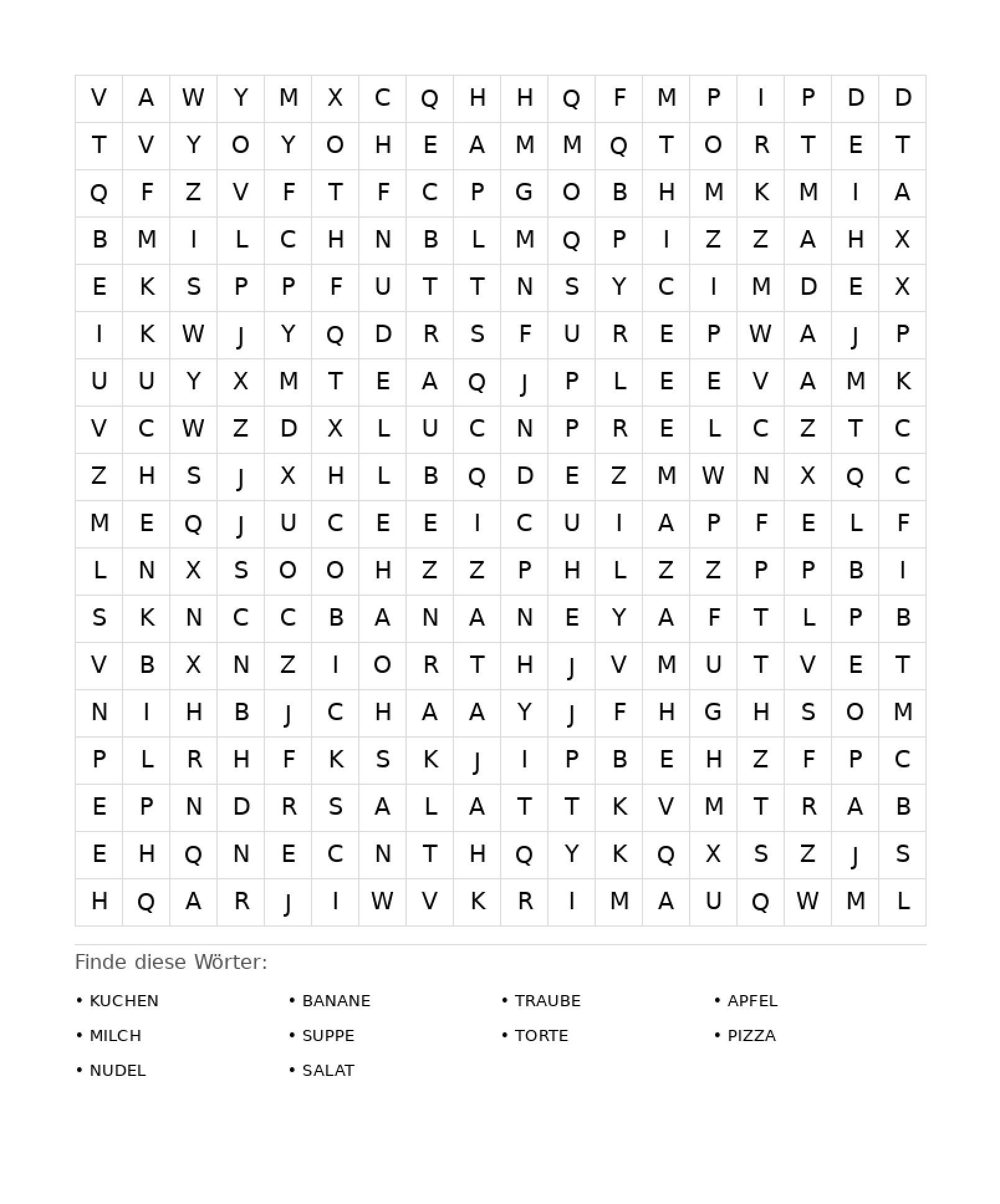 Wortsuchrätsel Wortsuchrätsel: Essen für Erwachsene aus der Kategorie Wortsuchrätsel - kostenlos ausdrucken
