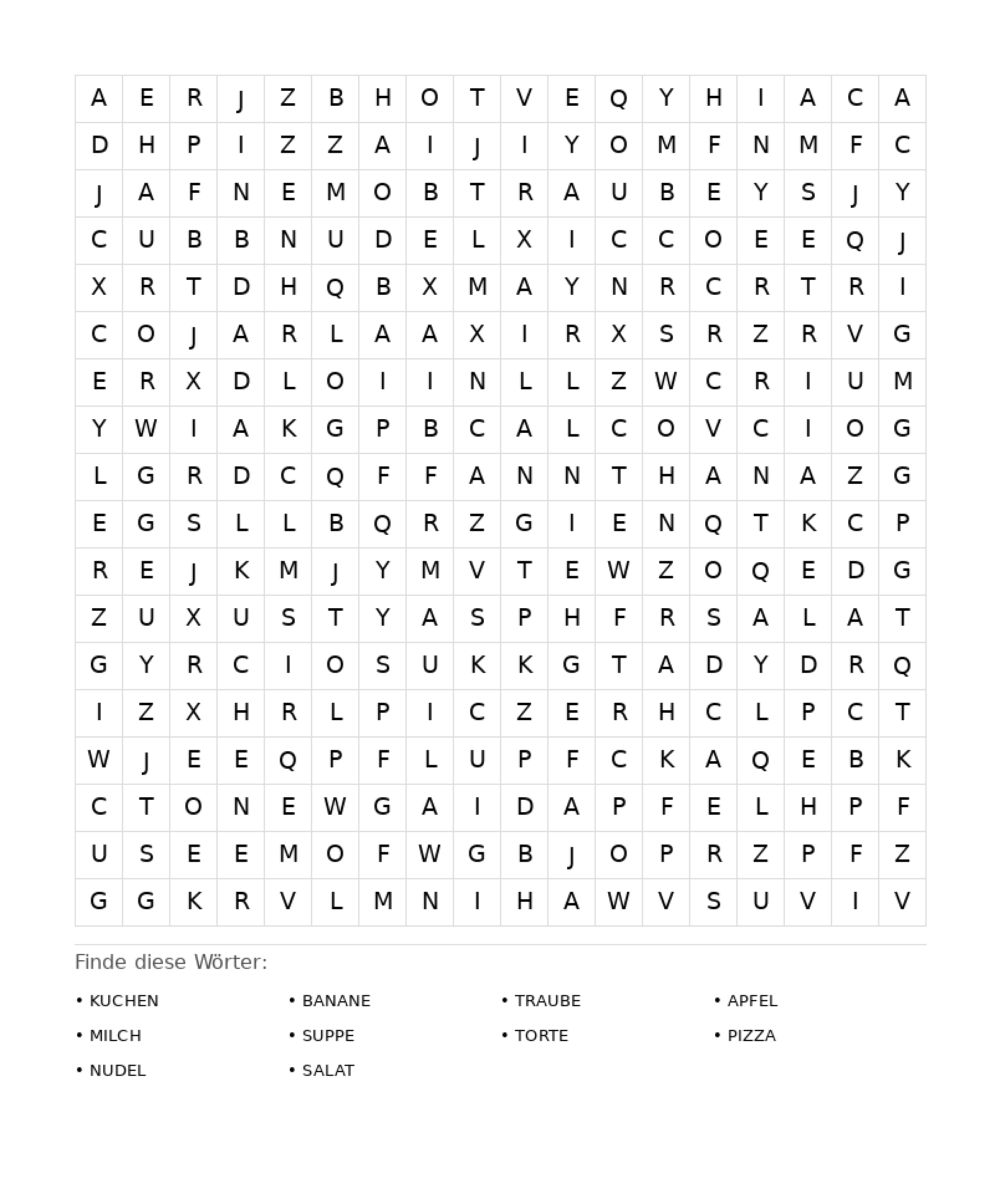 Wortsuchrätsel Wortsuchrätsel: Essen für Erwachsene aus der Kategorie Wortsuchrätsel - kostenlos ausdrucken