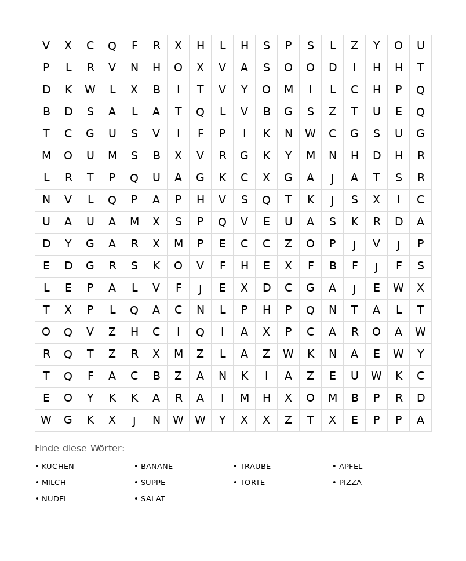 Wortsuchrätsel Wortsuchrätsel: Essen für Erwachsene aus der Kategorie Wortsuchrätsel - kostenlos ausdrucken