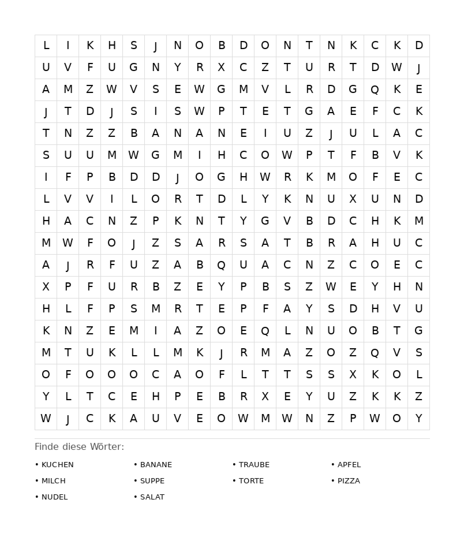 Wortsuchrätsel Wortsuchrätsel: Essen für Erwachsene aus der Kategorie Wortsuchrätsel - kostenlos ausdrucken