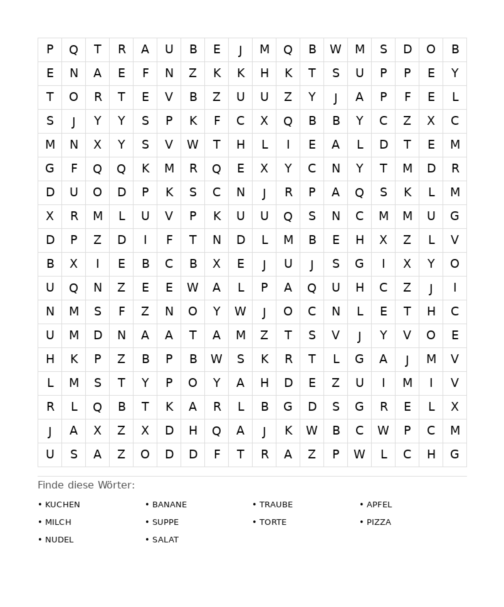 Wortsuchrätsel Wortsuchrätsel: Essen für Erwachsene aus der Kategorie Wortsuchrätsel - kostenlos ausdrucken