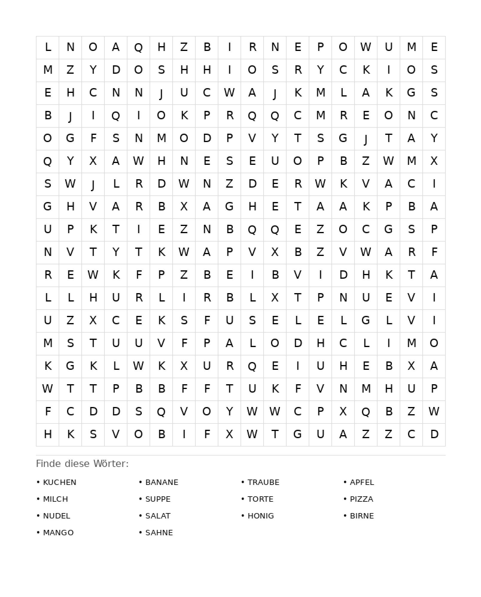 Wortsuchrätsel Wortsuchrätsel: Essen für Erwachsene aus der Kategorie Wortsuchrätsel - kostenlos ausdrucken