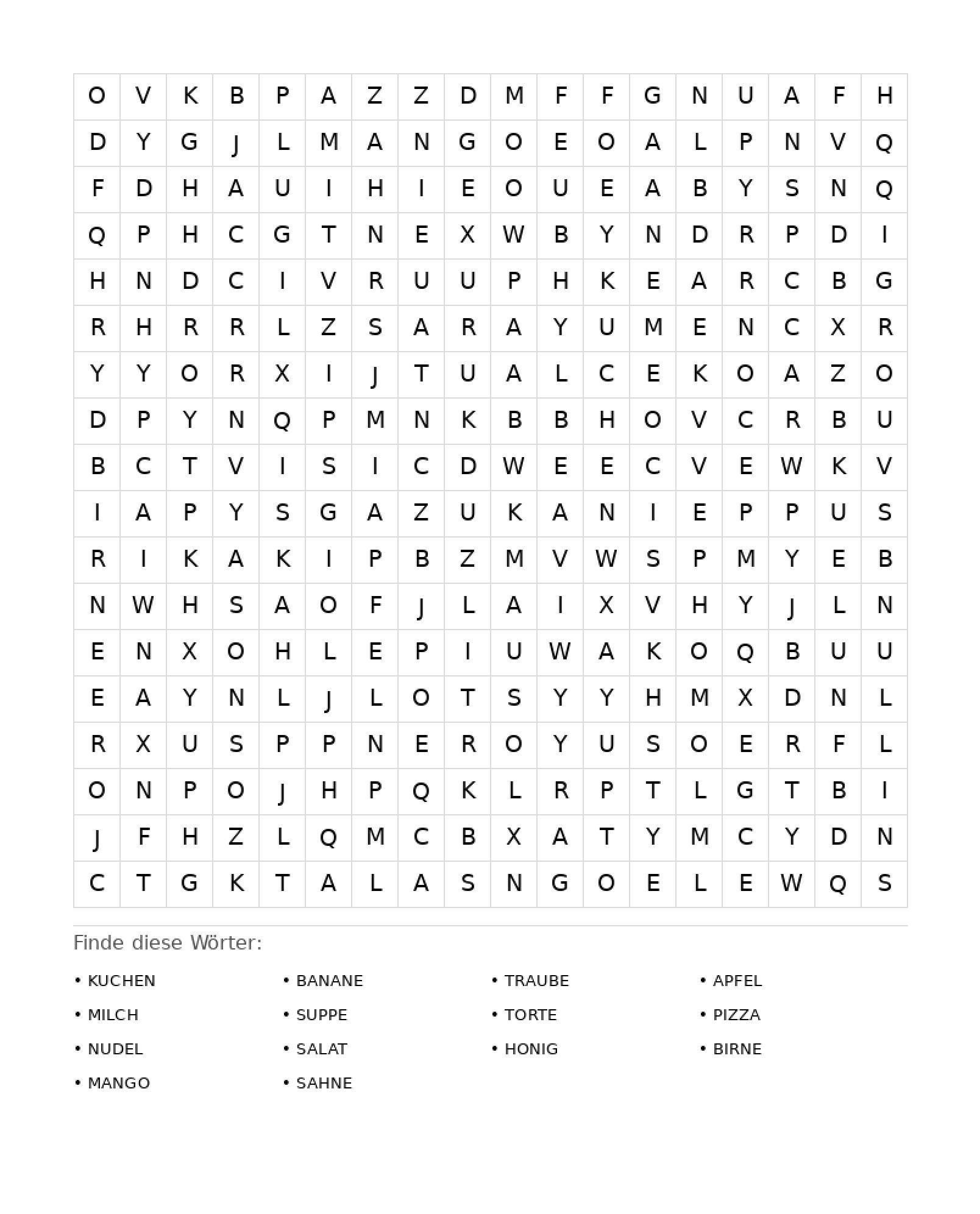 Wortsuchrätsel Wortsuchrätsel: Essen für Erwachsene aus der Kategorie Wortsuchrätsel - kostenlos ausdrucken
