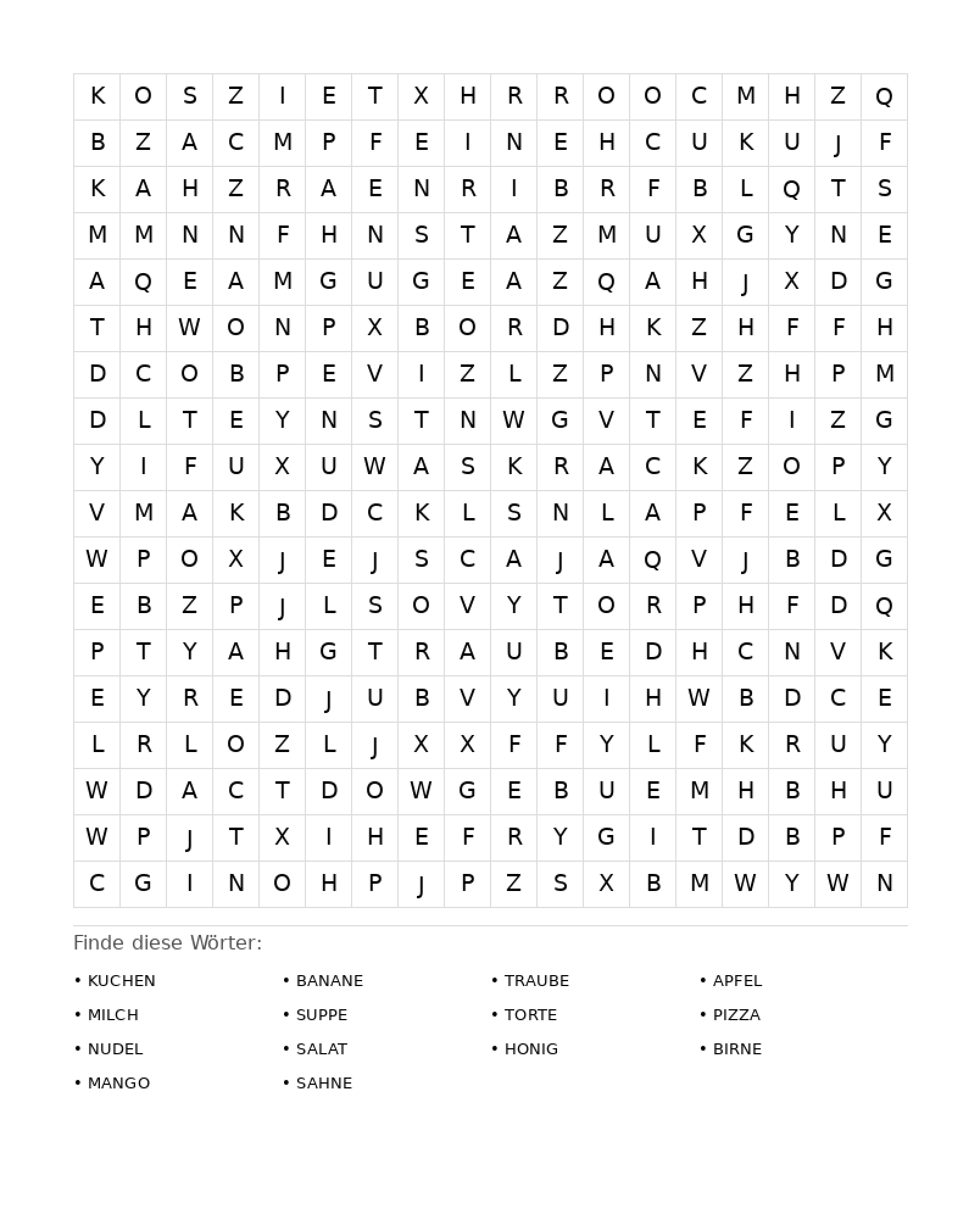 Wortsuchrätsel Wortsuchrätsel: Essen für Erwachsene aus der Kategorie Wortsuchrätsel - kostenlos ausdrucken
