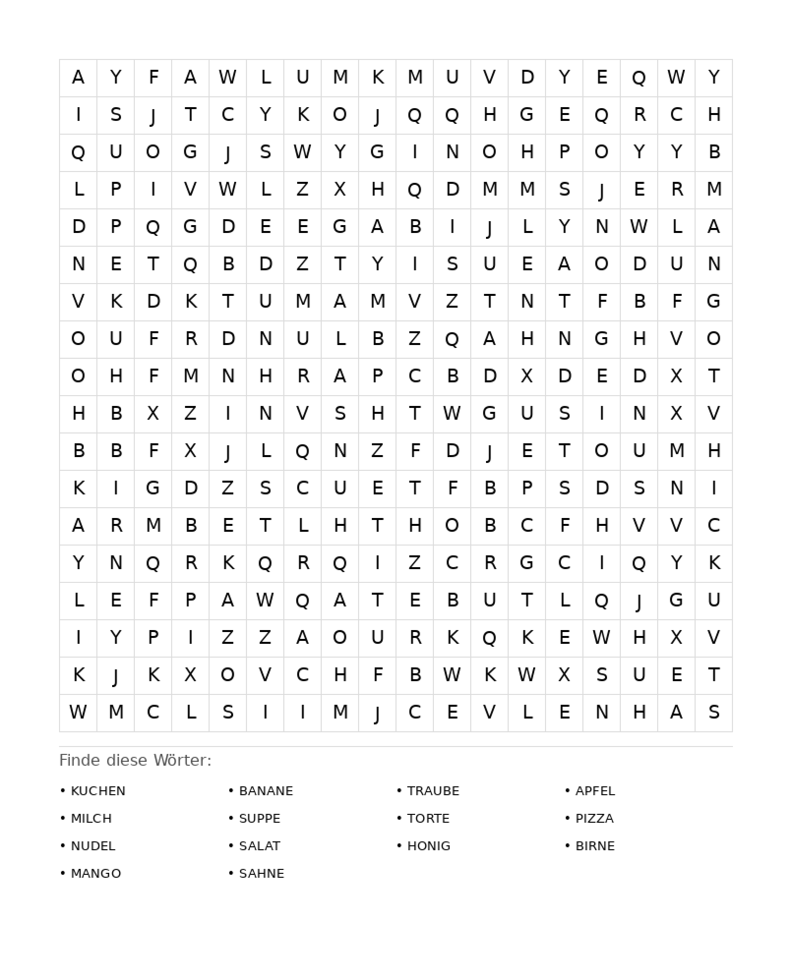 Wortsuchrätsel Wortsuchrätsel: Essen für Erwachsene aus der Kategorie Wortsuchrätsel - kostenlos ausdrucken