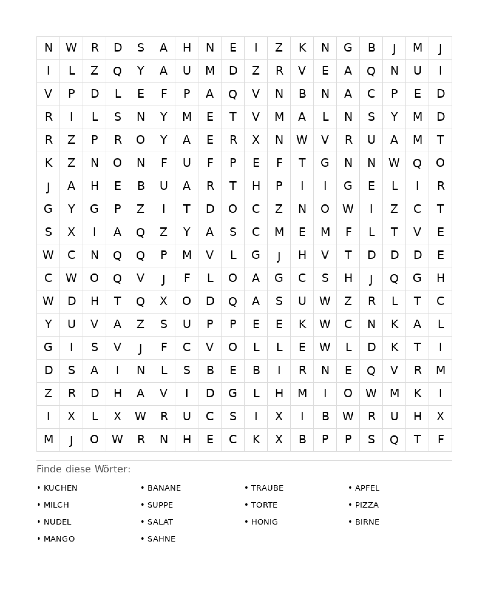 Wortsuchrätsel Wortsuchrätsel: Essen für Erwachsene aus der Kategorie Wortsuchrätsel - kostenlos ausdrucken