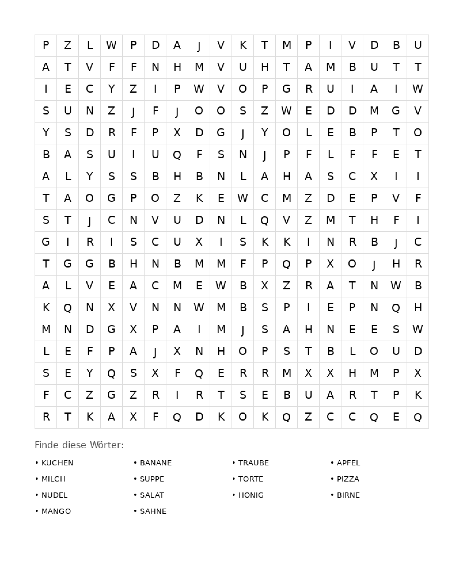 Wortsuchrätsel Wortsuchrätsel: Essen für Erwachsene aus der Kategorie Wortsuchrätsel - kostenlos ausdrucken