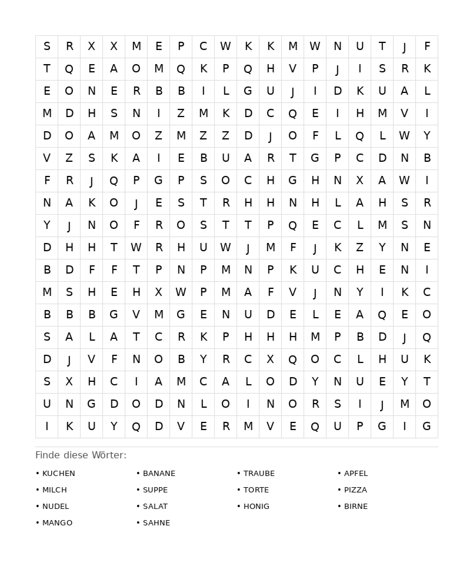 Wortsuchrätsel Wortsuchrätsel: Essen für Erwachsene aus der Kategorie Wortsuchrätsel - kostenlos ausdrucken