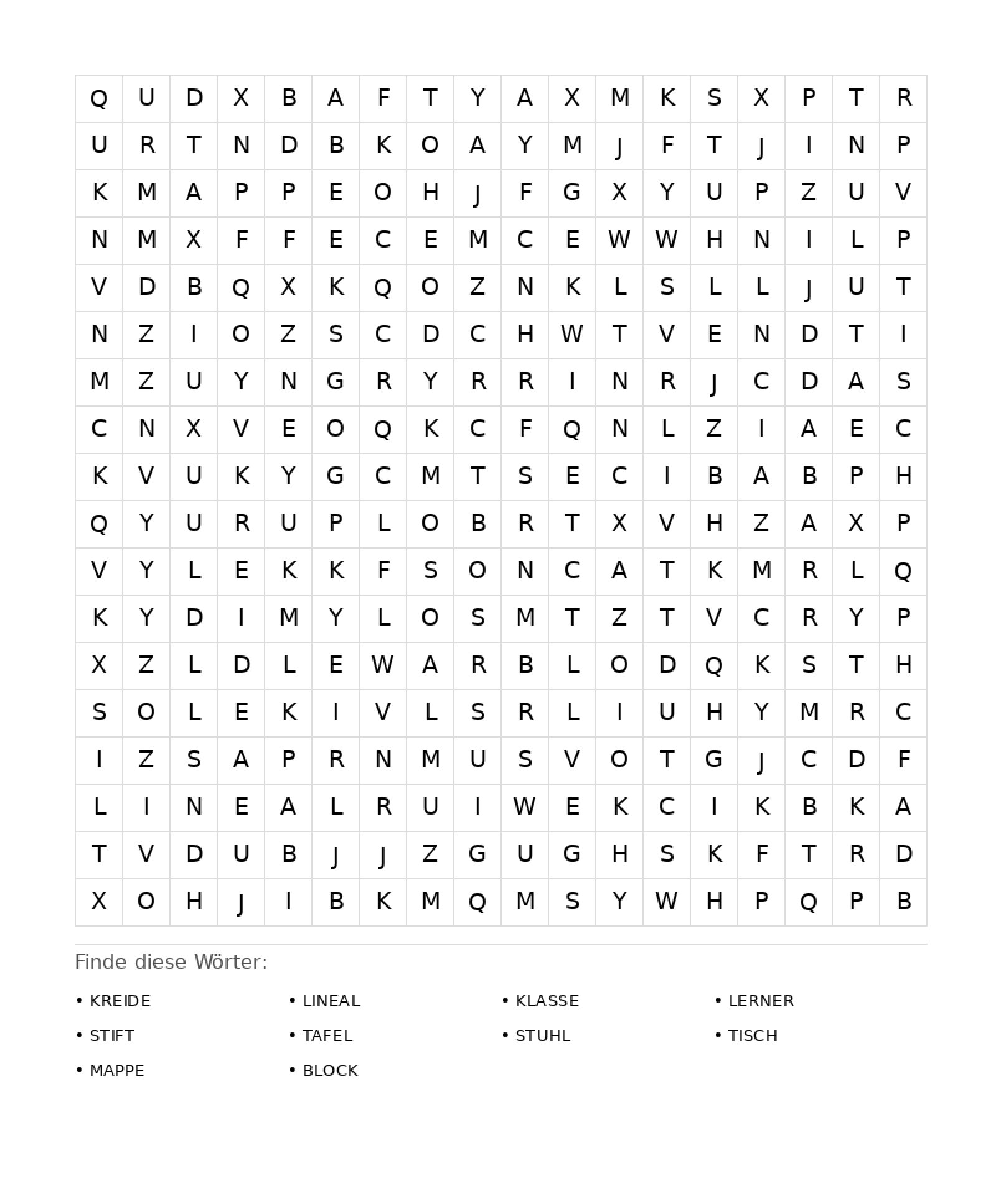 Wortsuchrätsel Wortsuchrätsel: Schule für Erwachsene aus der Kategorie Wortsuchrätsel - kostenlos ausdrucken