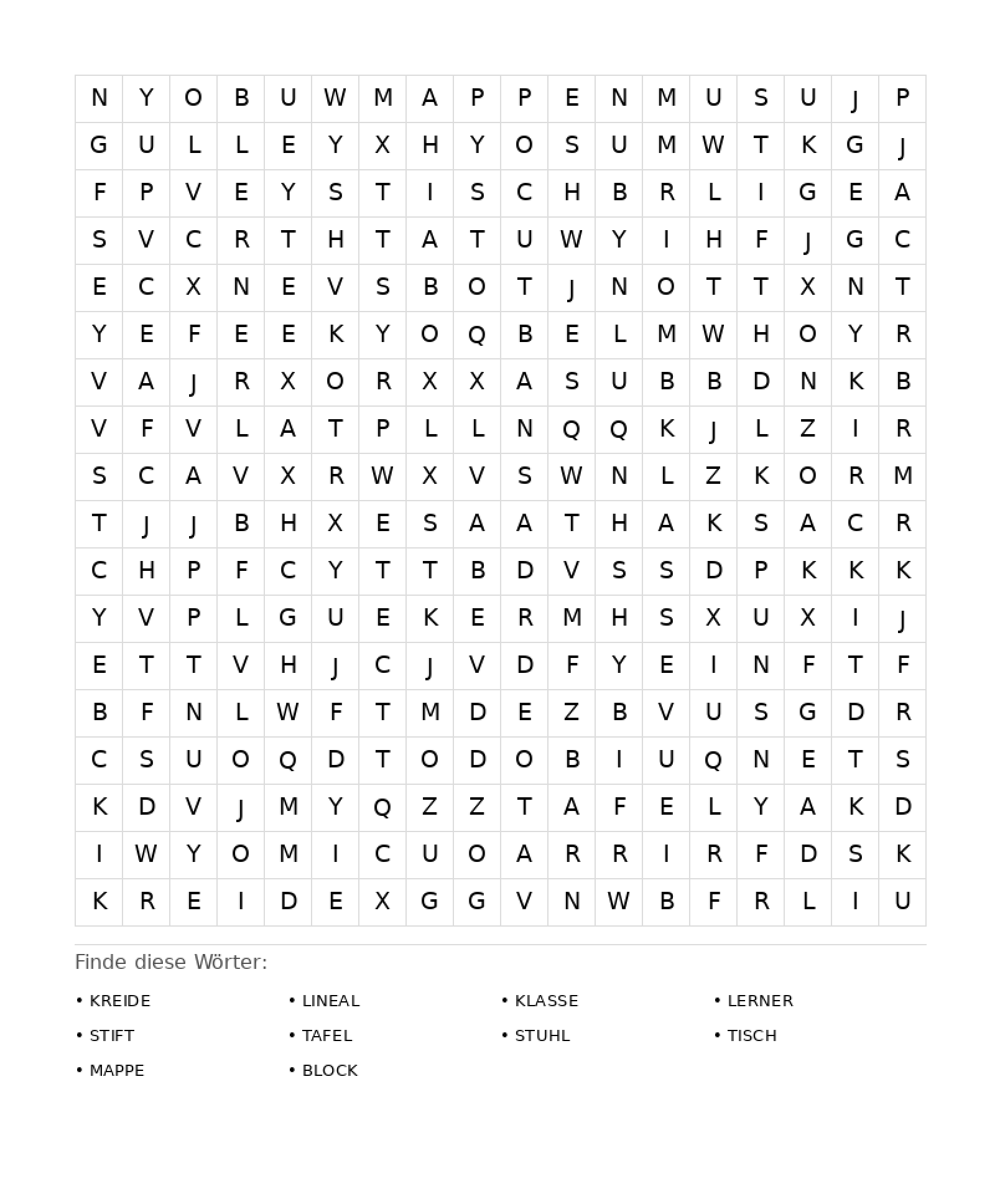 Wortsuchrätsel Wortsuchrätsel: Schule für Erwachsene aus der Kategorie Wortsuchrätsel - kostenlos ausdrucken