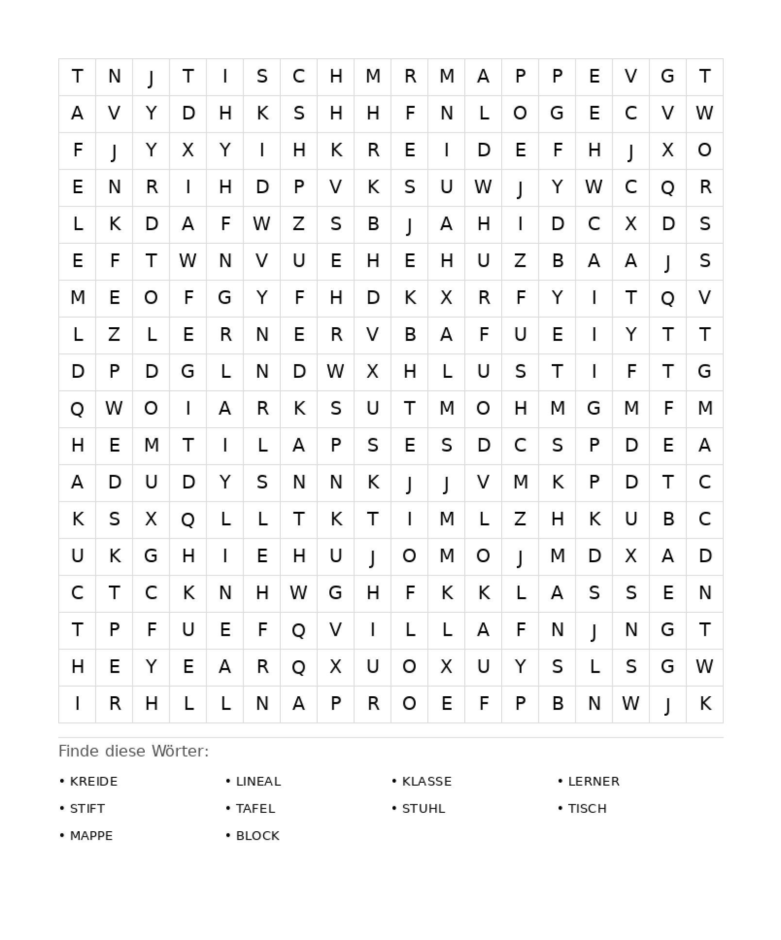 Wortsuchrätsel Wortsuchrätsel: Schule für Erwachsene aus der Kategorie Wortsuchrätsel - kostenlos ausdrucken