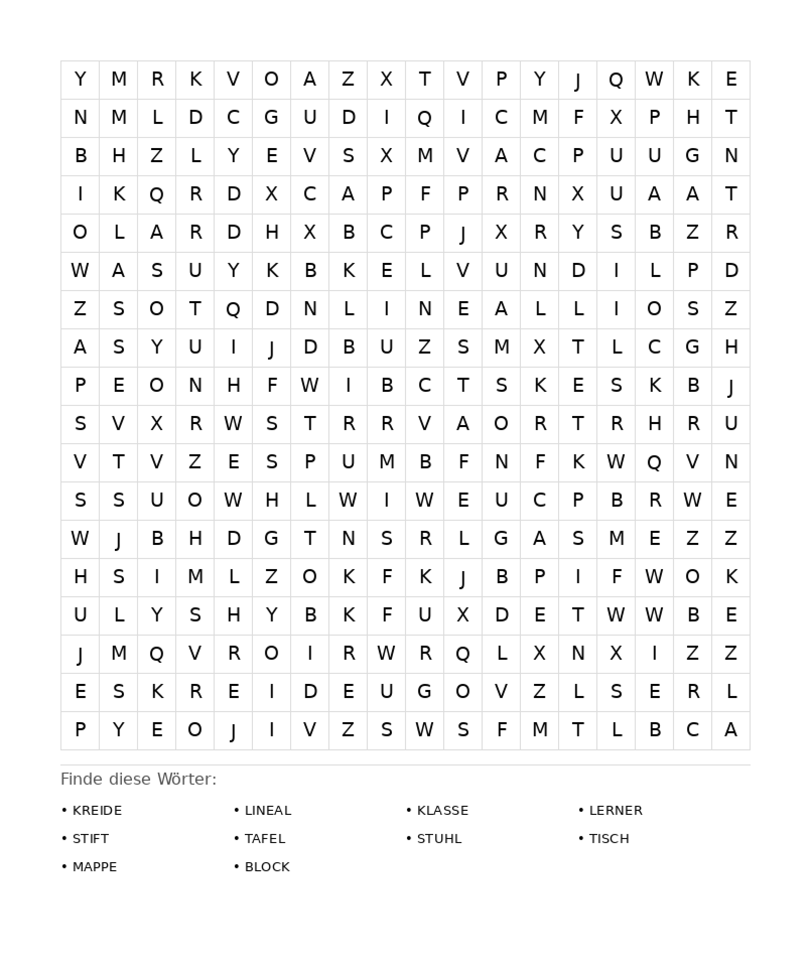 Wortsuchrätsel Wortsuchrätsel: Schule für Erwachsene aus der Kategorie Wortsuchrätsel - kostenlos ausdrucken