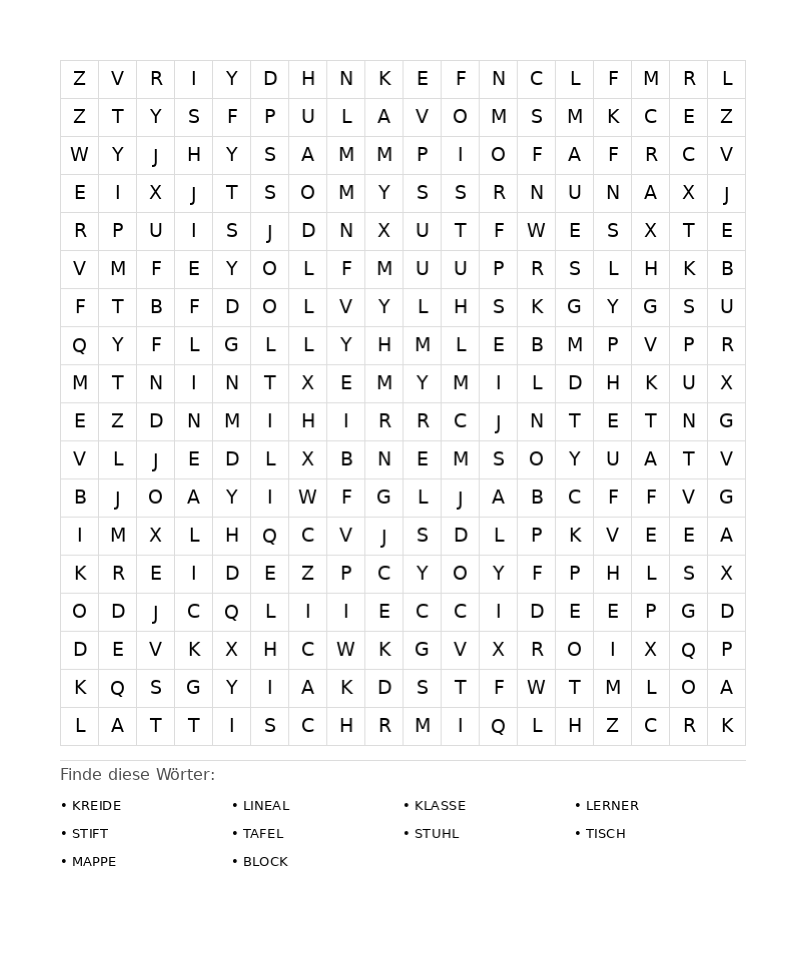 Wortsuchrätsel Wortsuchrätsel: Schule für Erwachsene aus der Kategorie Wortsuchrätsel - kostenlos ausdrucken