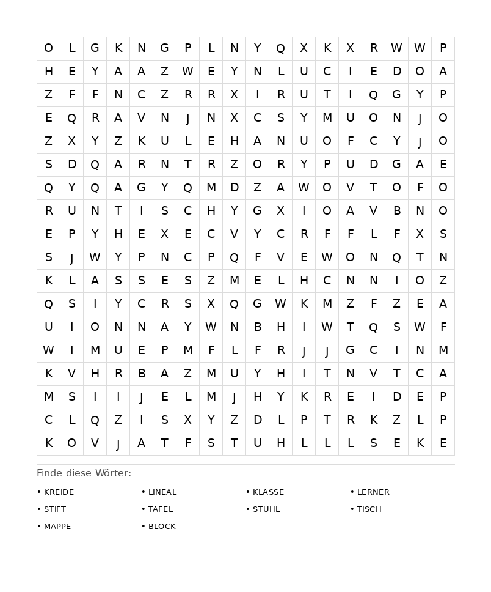 Wortsuchrätsel Wortsuchrätsel: Schule für Erwachsene aus der Kategorie Wortsuchrätsel - kostenlos ausdrucken