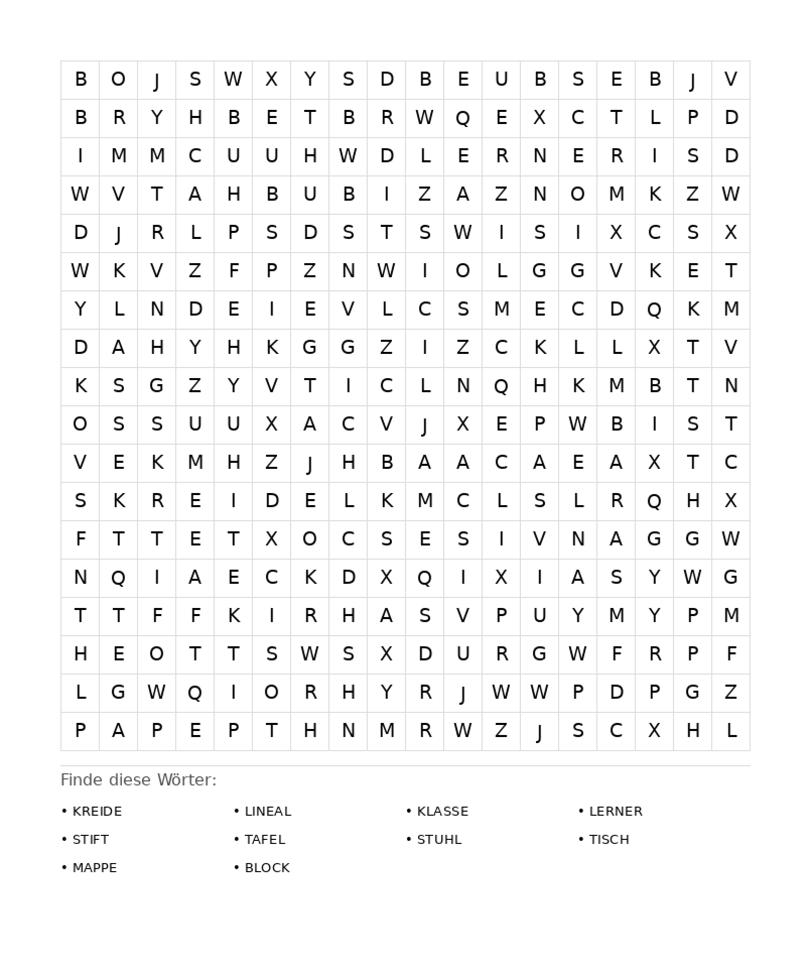 Wortsuchrätsel Wortsuchrätsel: Schule für Erwachsene aus der Kategorie Wortsuchrätsel - kostenlos ausdrucken
