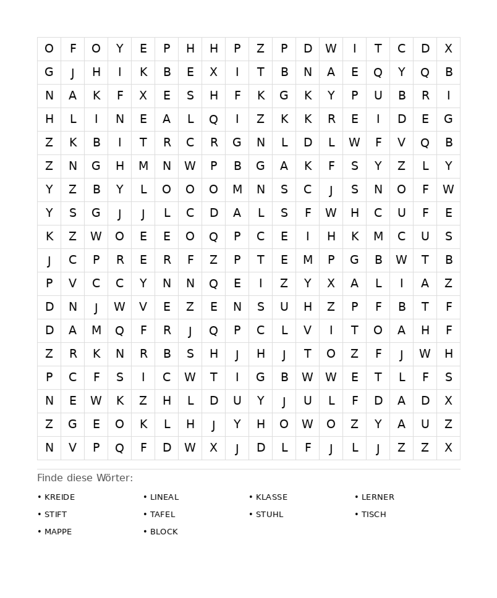 Wortsuchrätsel Wortsuchrätsel: Schule für Erwachsene aus der Kategorie Wortsuchrätsel - kostenlos ausdrucken
