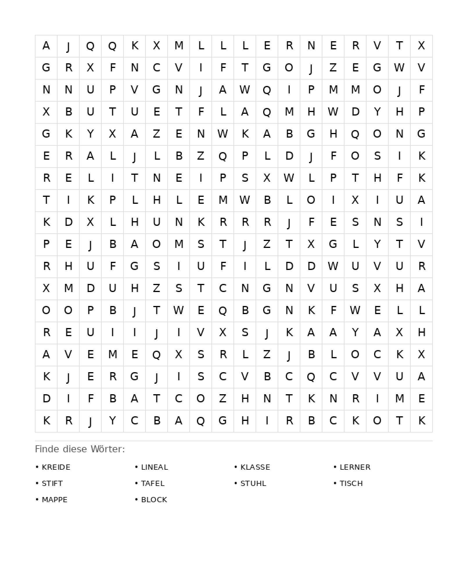 Wortsuchrätsel Wortsuchrätsel: Schule für Erwachsene aus der Kategorie Wortsuchrätsel - kostenlos ausdrucken