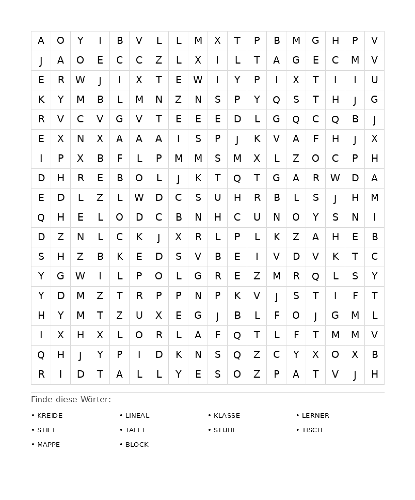 Wortsuchrätsel Wortsuchrätsel: Schule für Erwachsene aus der Kategorie Wortsuchrätsel - kostenlos ausdrucken