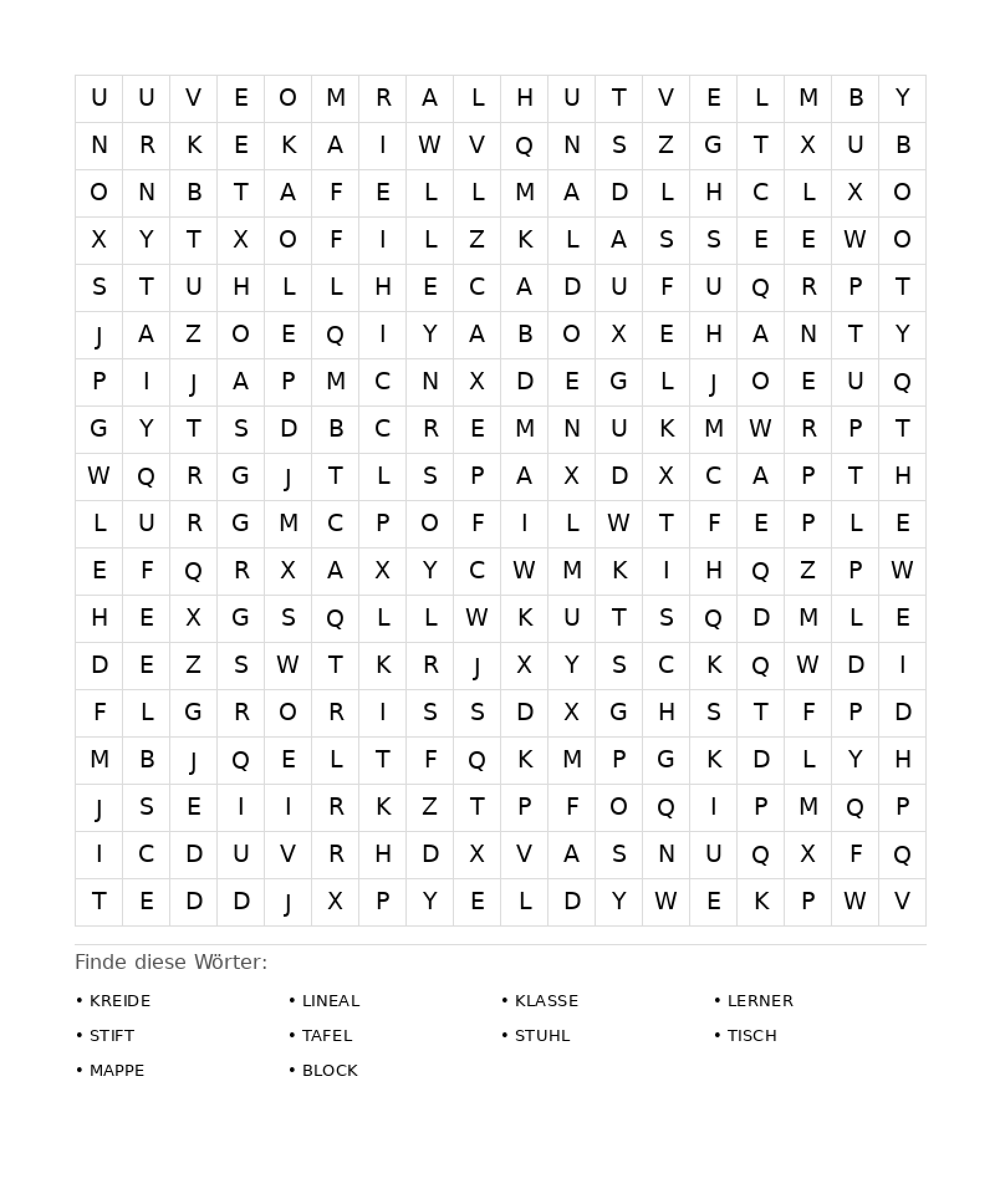 Wortsuchrätsel Wortsuchrätsel: Schule für Erwachsene aus der Kategorie Wortsuchrätsel - kostenlos ausdrucken