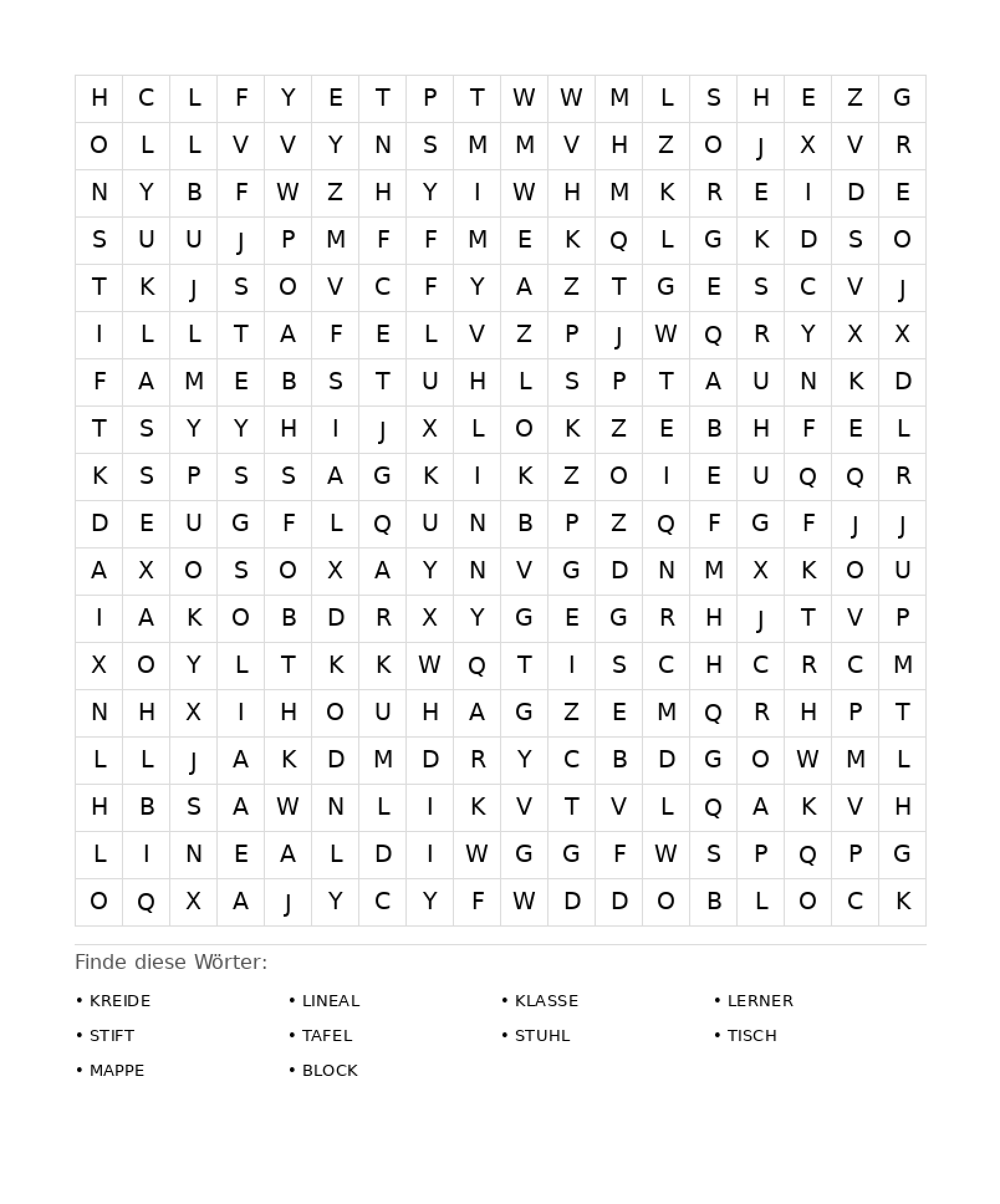 Wortsuchrätsel Wortsuchrätsel: Schule für Erwachsene aus der Kategorie Wortsuchrätsel - kostenlos ausdrucken