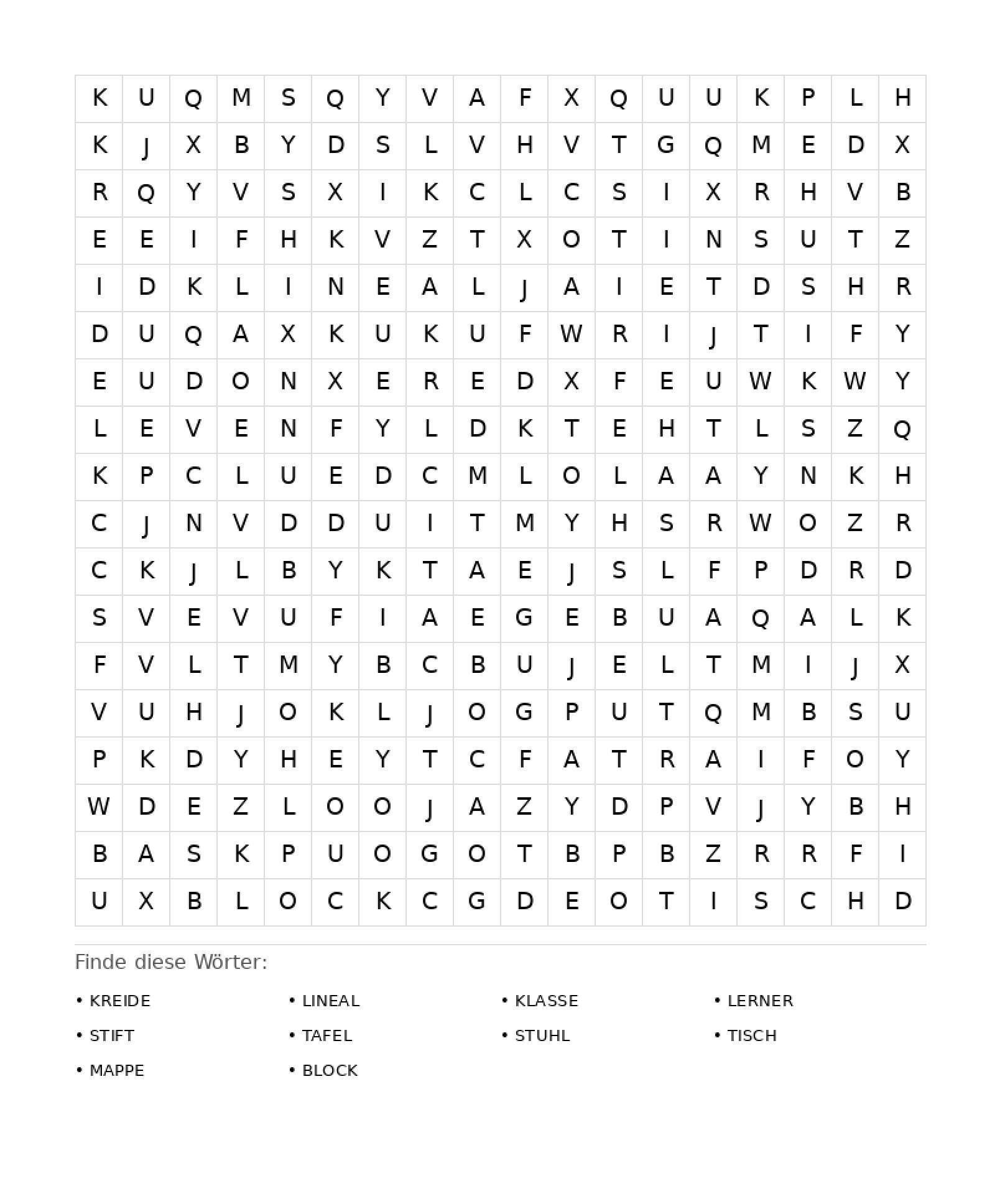 Wortsuchrätsel Wortsuchrätsel: Schule für Erwachsene aus der Kategorie Wortsuchrätsel - kostenlos ausdrucken