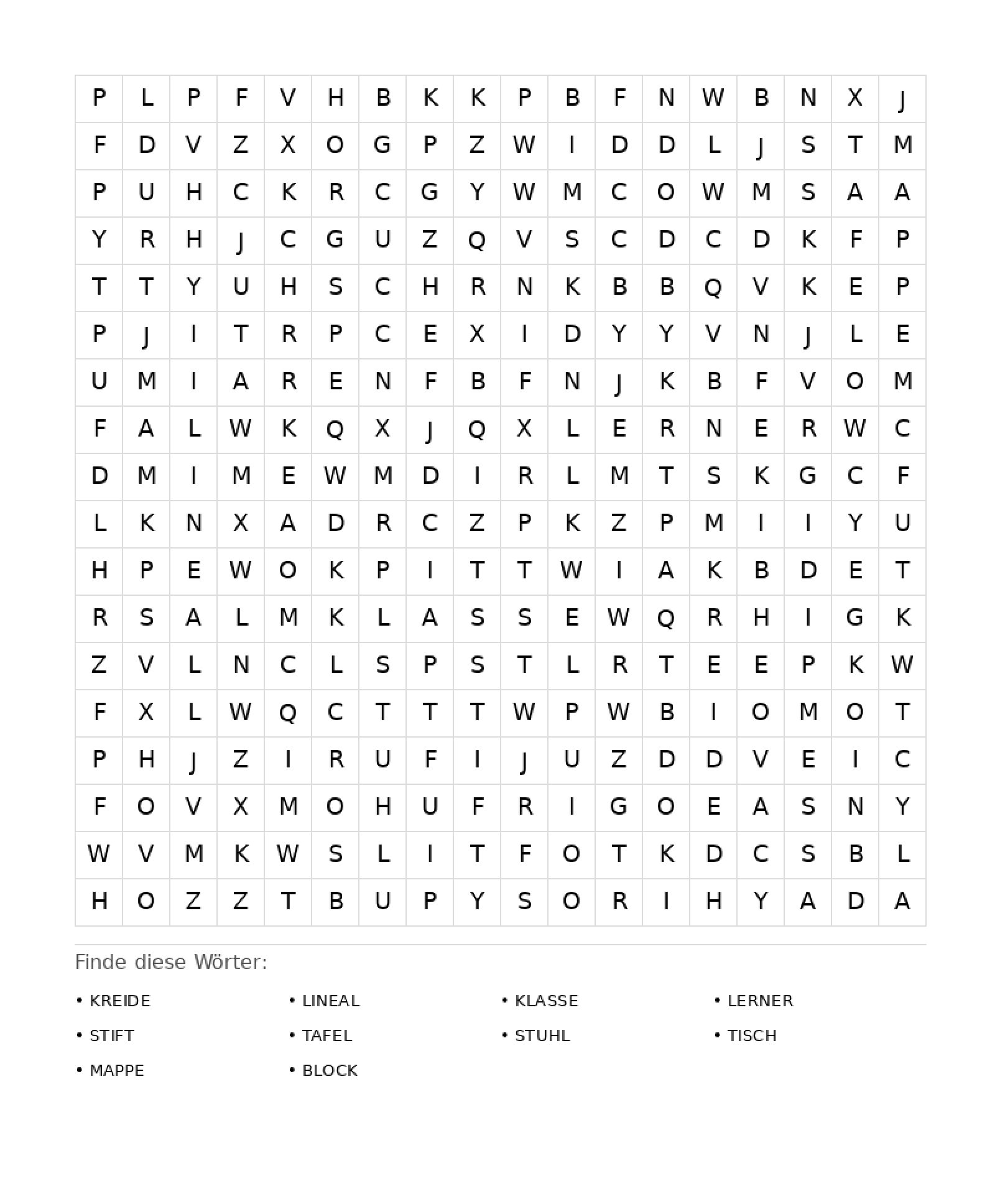 Wortsuchrätsel Wortsuchrätsel: Schule für Erwachsene aus der Kategorie Wortsuchrätsel - kostenlos ausdrucken