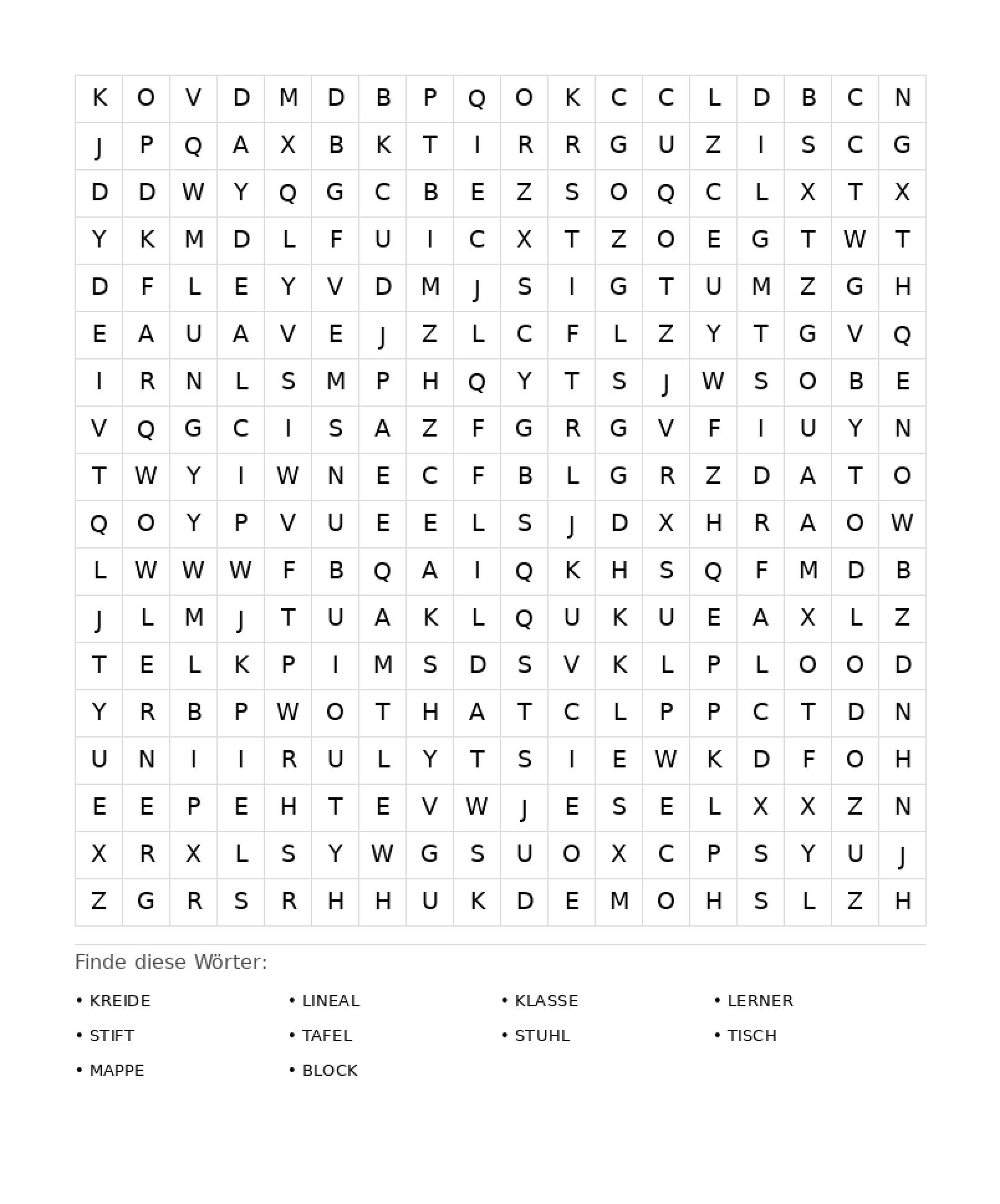 Wortsuchrätsel Wortsuchrätsel: Schule für Erwachsene aus der Kategorie Wortsuchrätsel - kostenlos ausdrucken