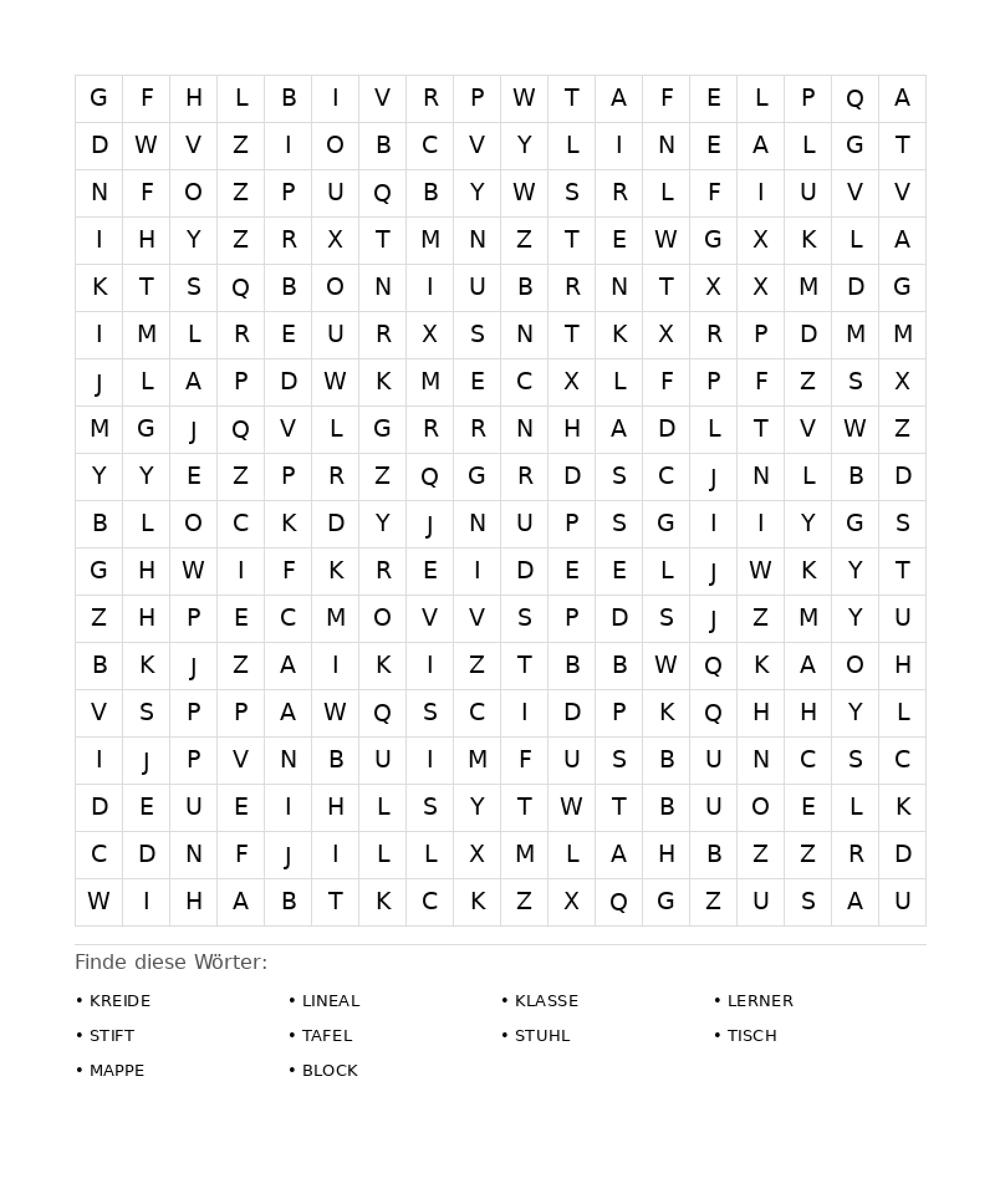 Wortsuchrätsel Wortsuchrätsel: Schule für Erwachsene aus der Kategorie Wortsuchrätsel - kostenlos ausdrucken