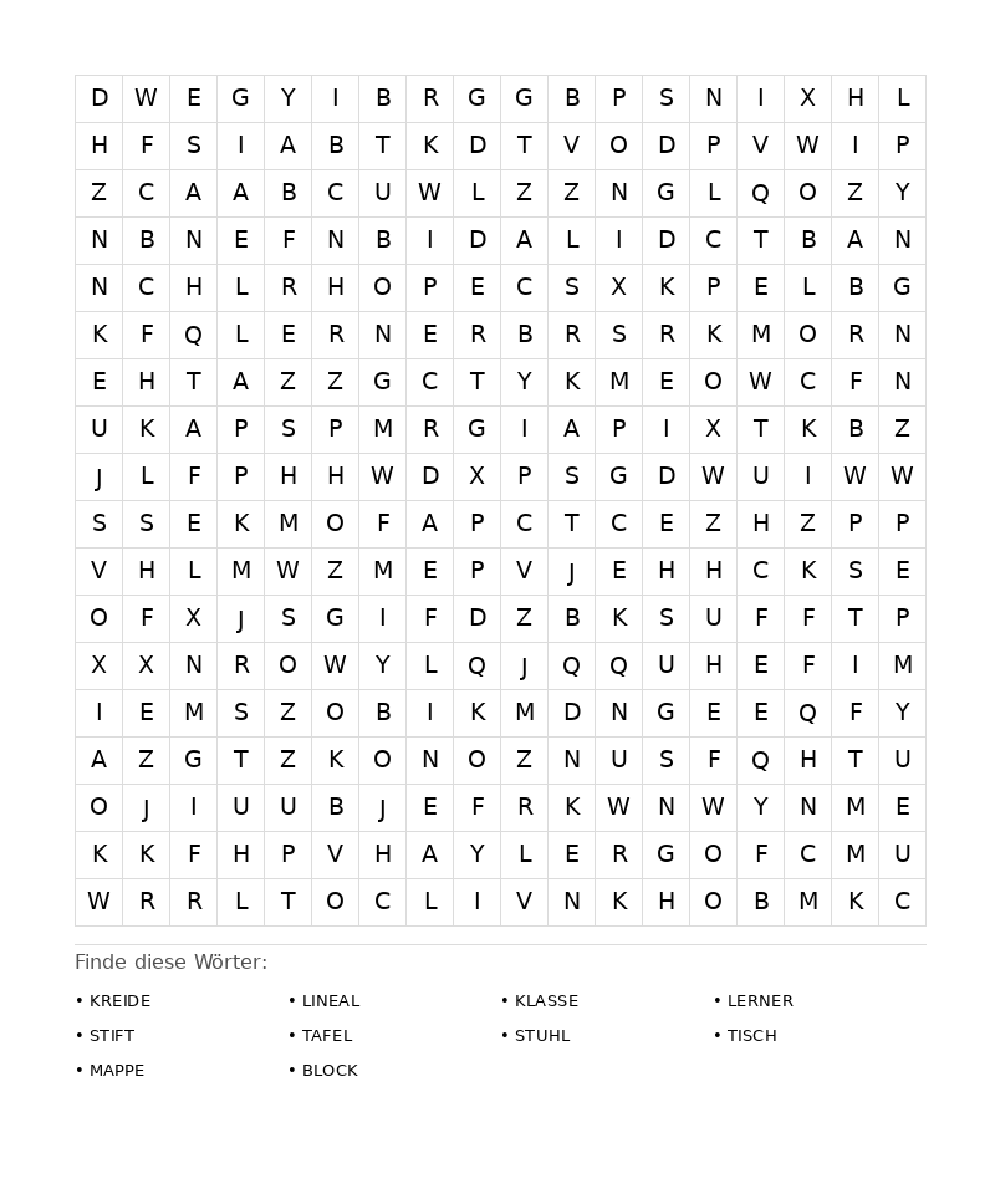 Wortsuchrätsel Wortsuchrätsel: Schule für Erwachsene aus der Kategorie Wortsuchrätsel - kostenlos ausdrucken
