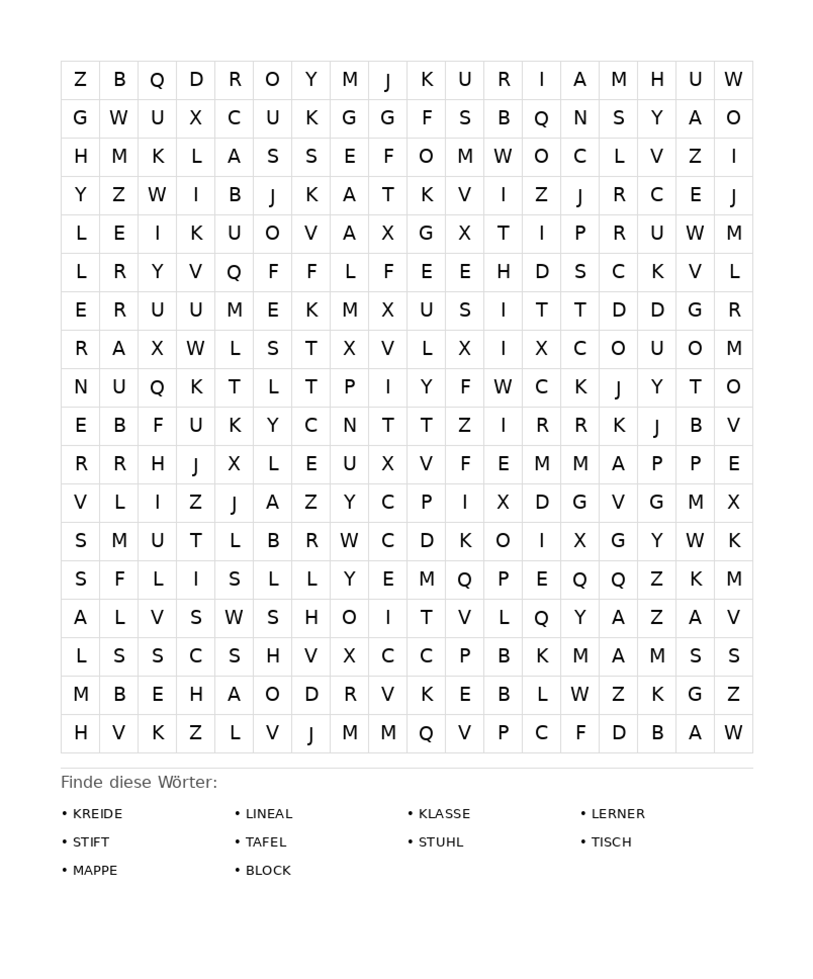 Wortsuchrätsel Wortsuchrätsel: Schule für Erwachsene aus der Kategorie Wortsuchrätsel - kostenlos ausdrucken