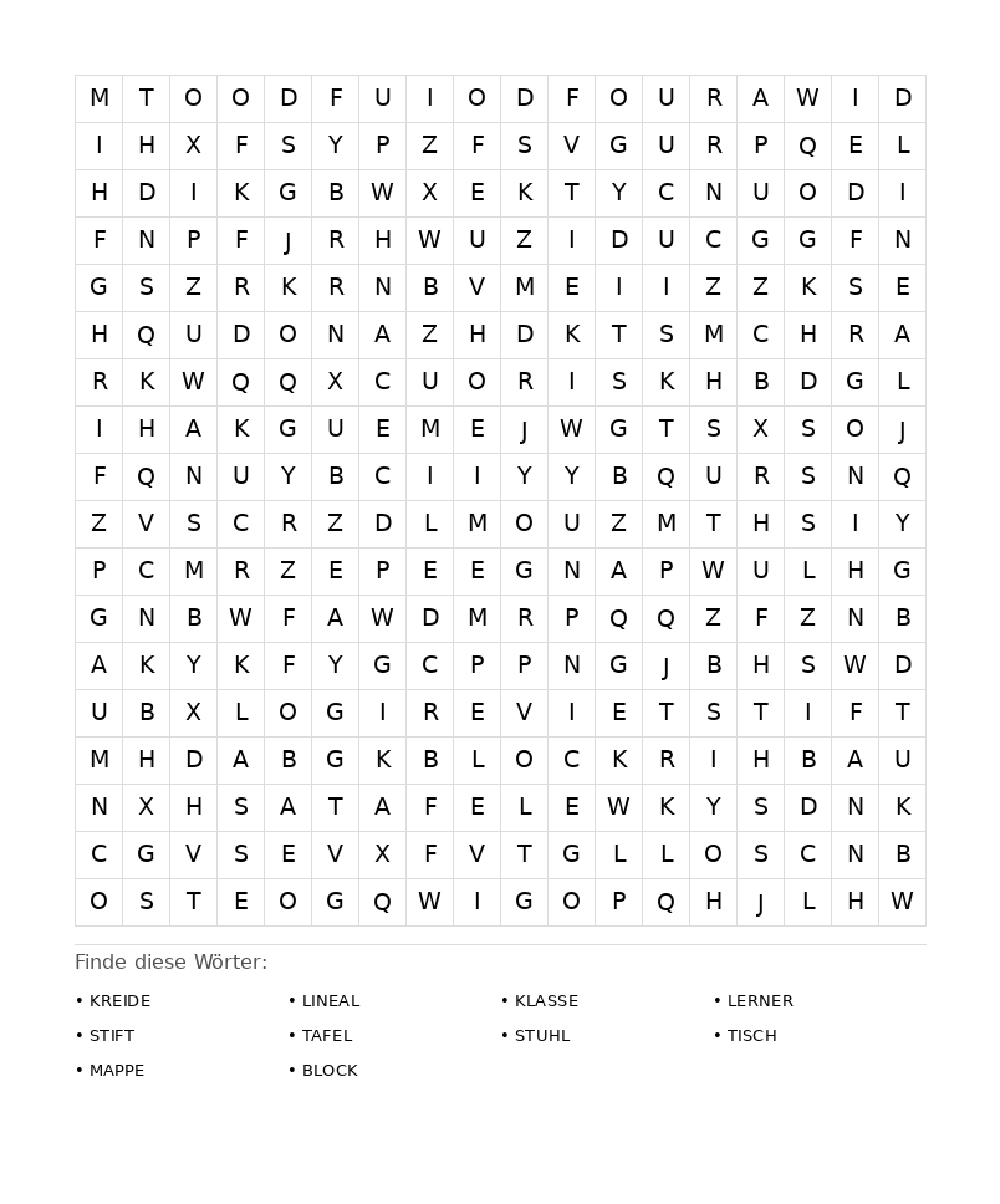 Wortsuchrätsel Wortsuchrätsel: Schule für Erwachsene aus der Kategorie Wortsuchrätsel - kostenlos ausdrucken