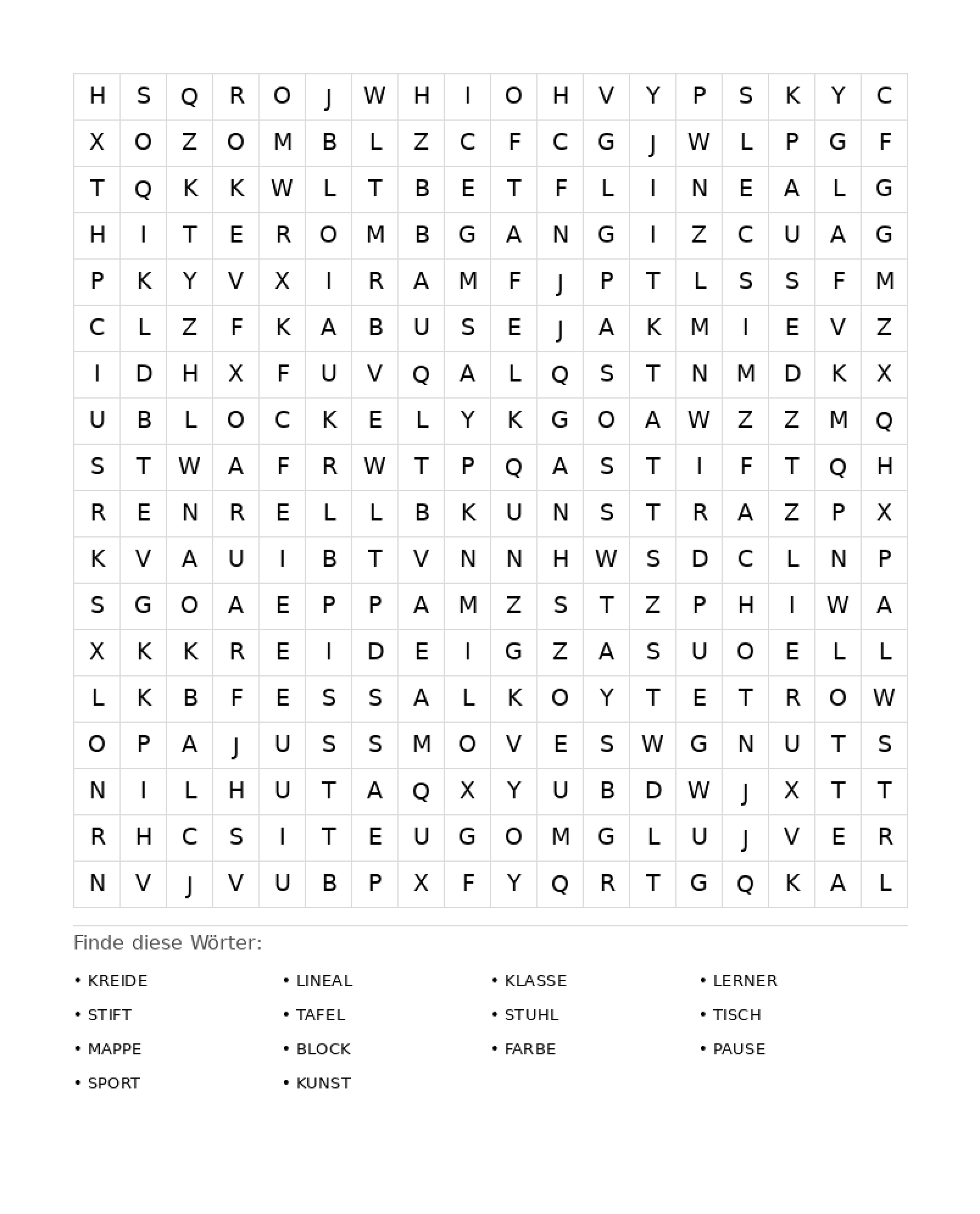 Wortsuchrätsel Wortsuchrätsel: Schule für Erwachsene aus der Kategorie Wortsuchrätsel - kostenlos ausdrucken