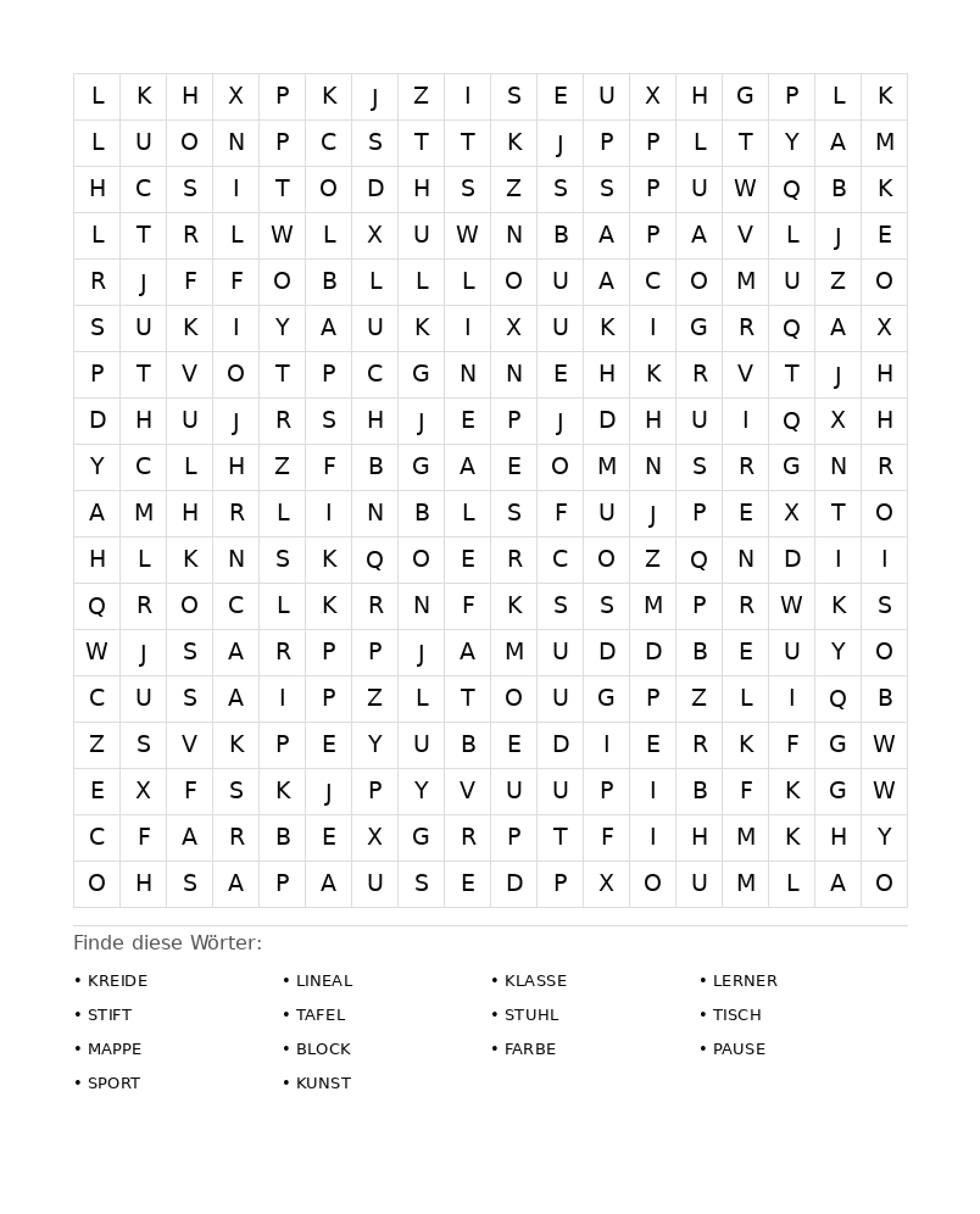 Wortsuchrätsel Wortsuchrätsel: Schule für Erwachsene aus der Kategorie Wortsuchrätsel - kostenlos ausdrucken