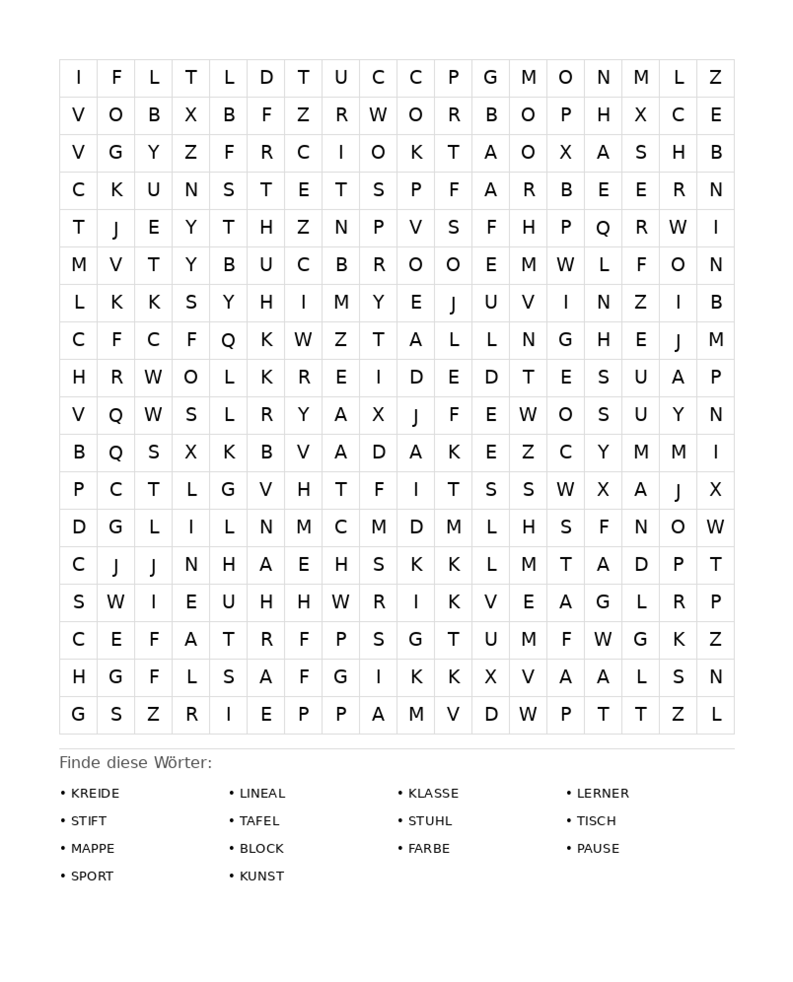 Wortsuchrätsel Wortsuchrätsel: Schule für Erwachsene aus der Kategorie Wortsuchrätsel - kostenlos ausdrucken