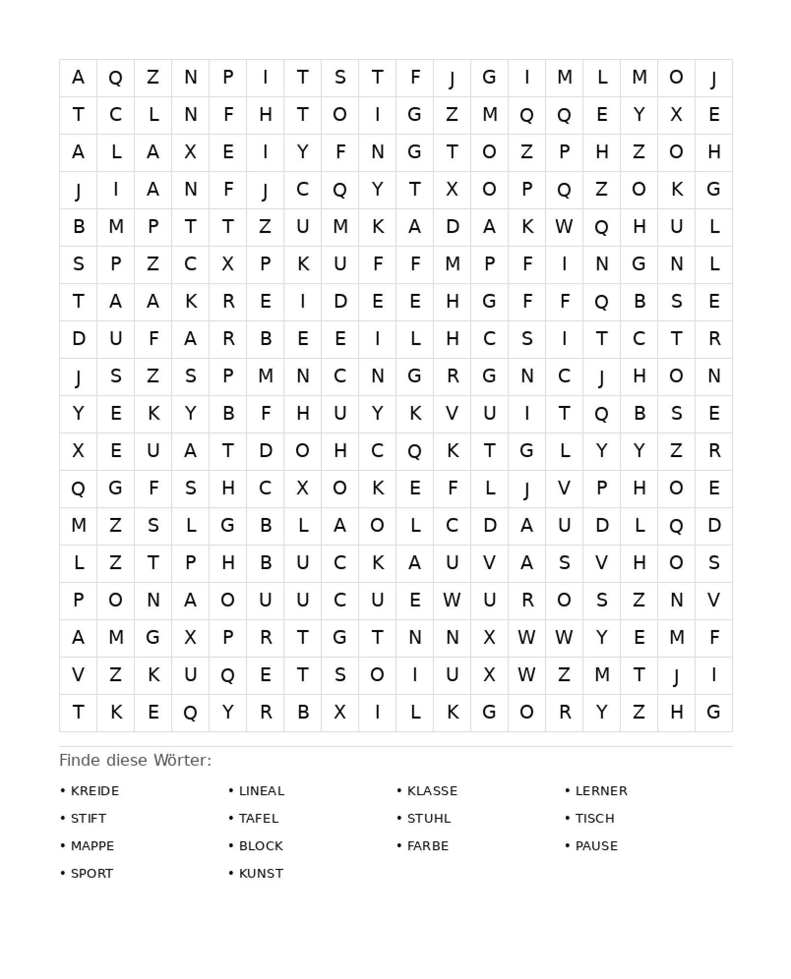 Wortsuchrätsel Wortsuchrätsel: Schule für Erwachsene aus der Kategorie Wortsuchrätsel - kostenlos ausdrucken