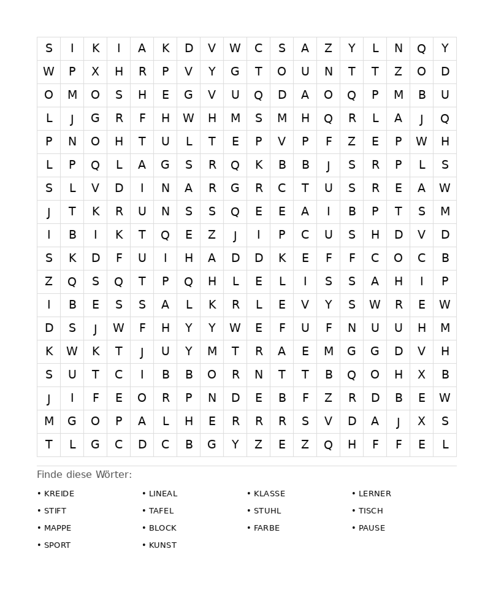 Wortsuchrätsel Wortsuchrätsel: Schule für Erwachsene aus der Kategorie Wortsuchrätsel - kostenlos ausdrucken