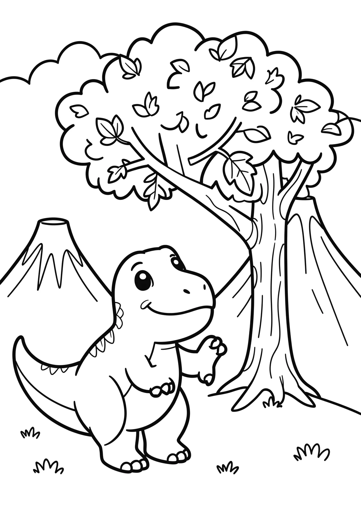 Ausmalbild Dinosaurier frisst Blätter von einem hohen Baum - Ausmalbild aus der Kategorie Tiere - kostenlos ausdrucken